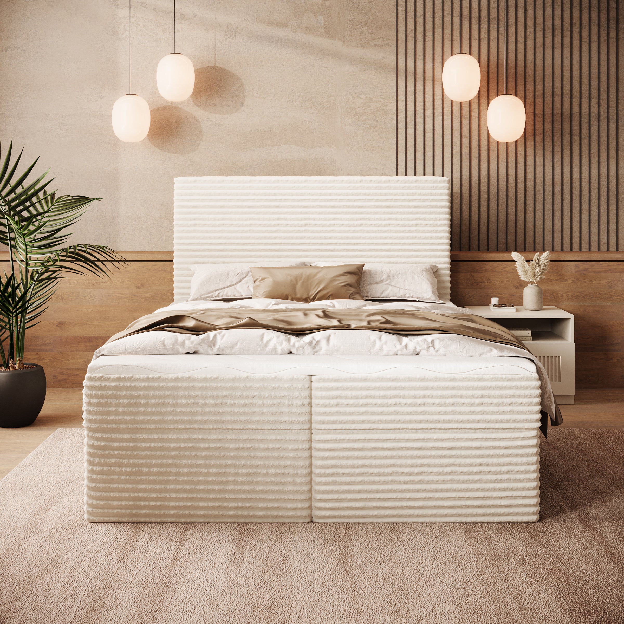 Strel - Boxspring met opbergruimte - Fluffy ribstof beige - 140x200 cm