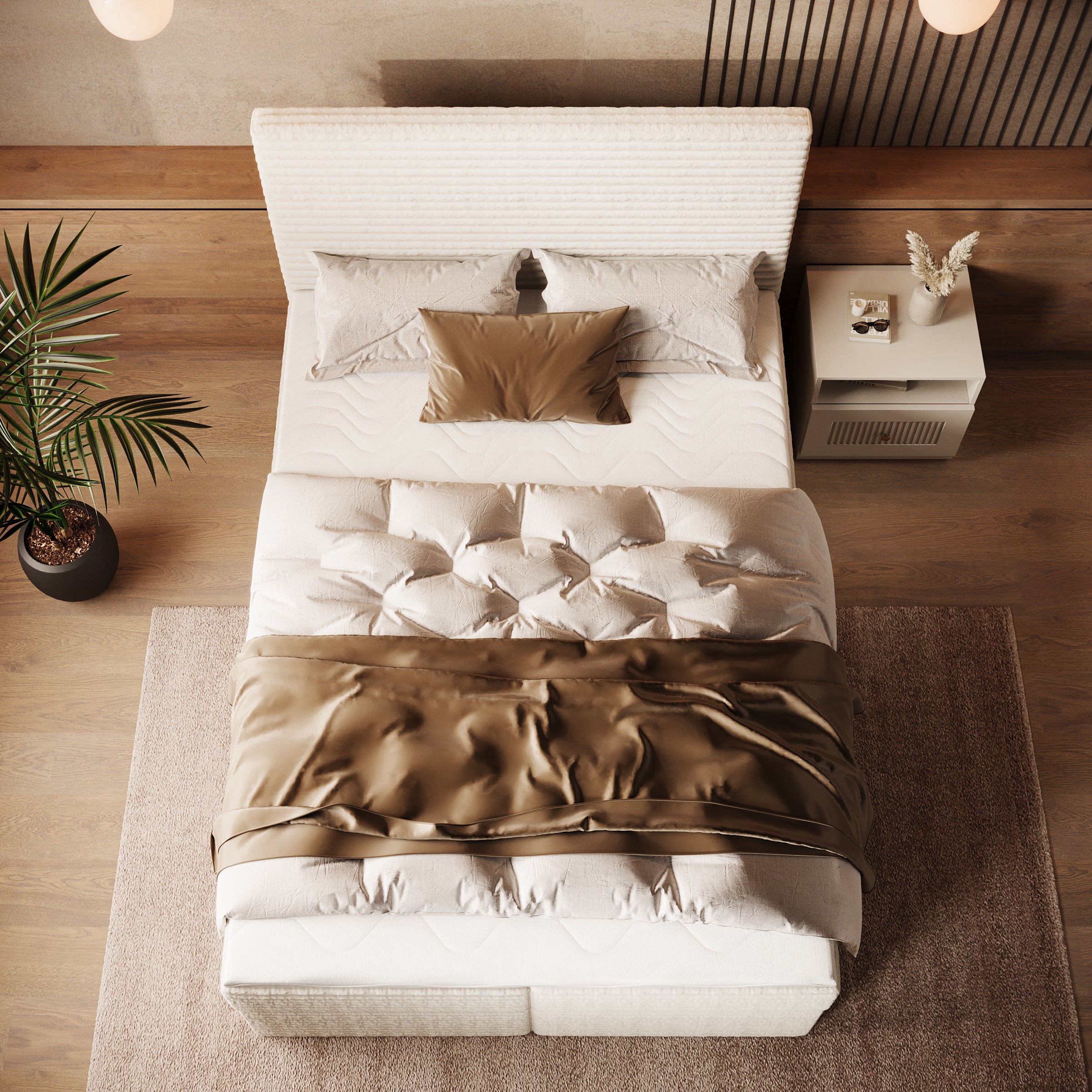 Strel - Boxspring met opbergruimte - Fluffy ribstof beige - 140x200 cm