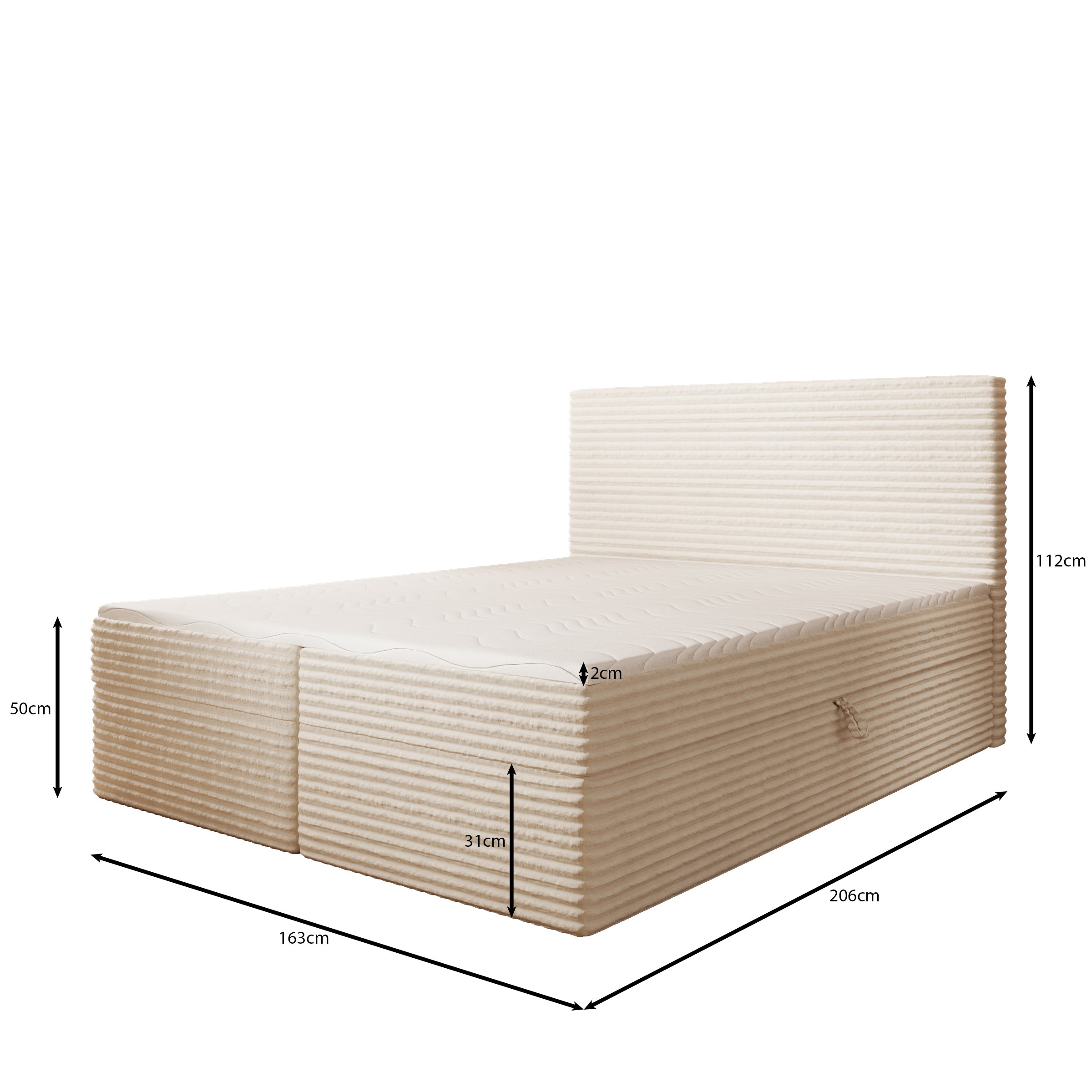 Strel - Boxspring met opbergruimte - Fluffy ribstof beige - 160x200 cm