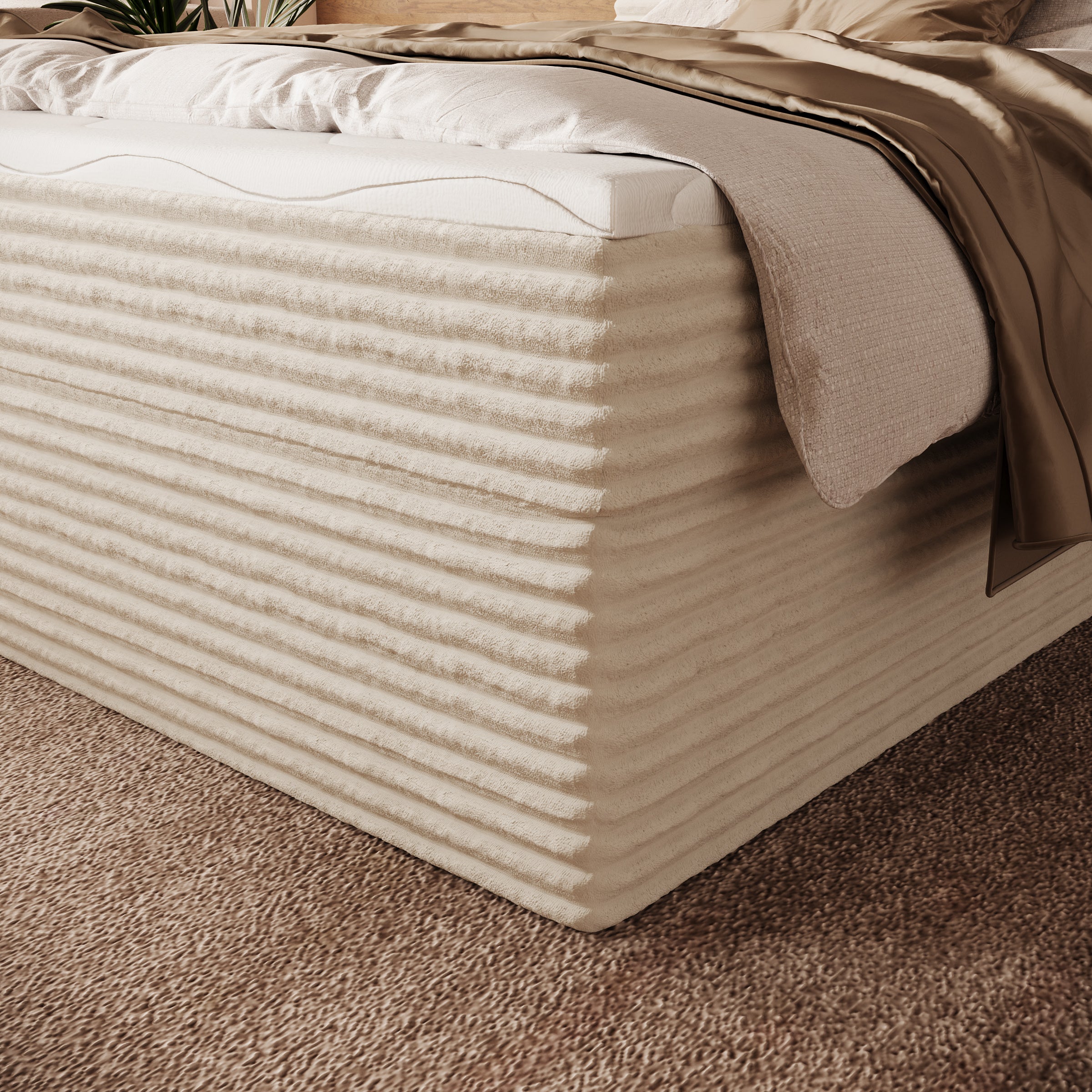 Strel - Boxspring met opbergruimte - Fluffy ribstof beige - 160x200 cm