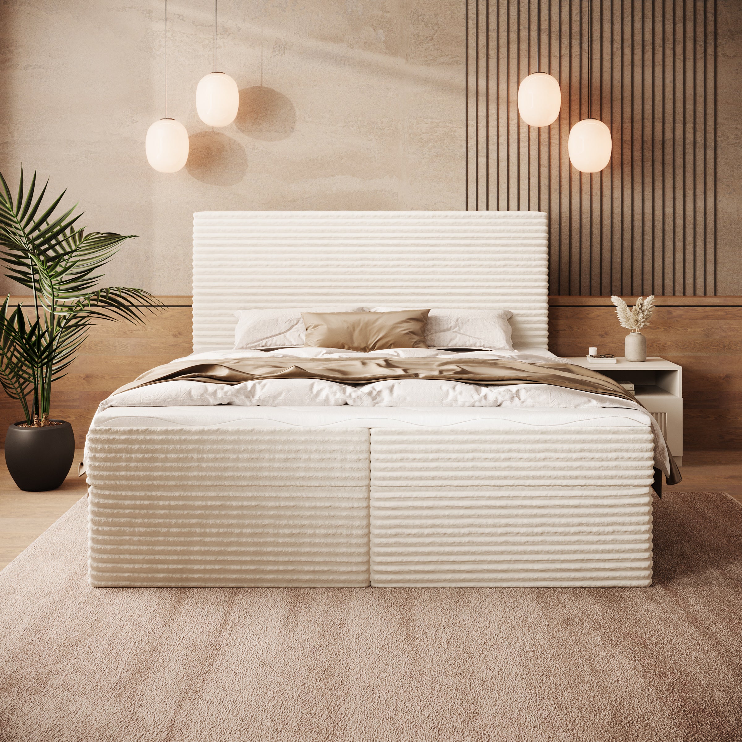 Strel - Boxspring met opbergruimte - Fluffy ribstof beige - 160x200 cm