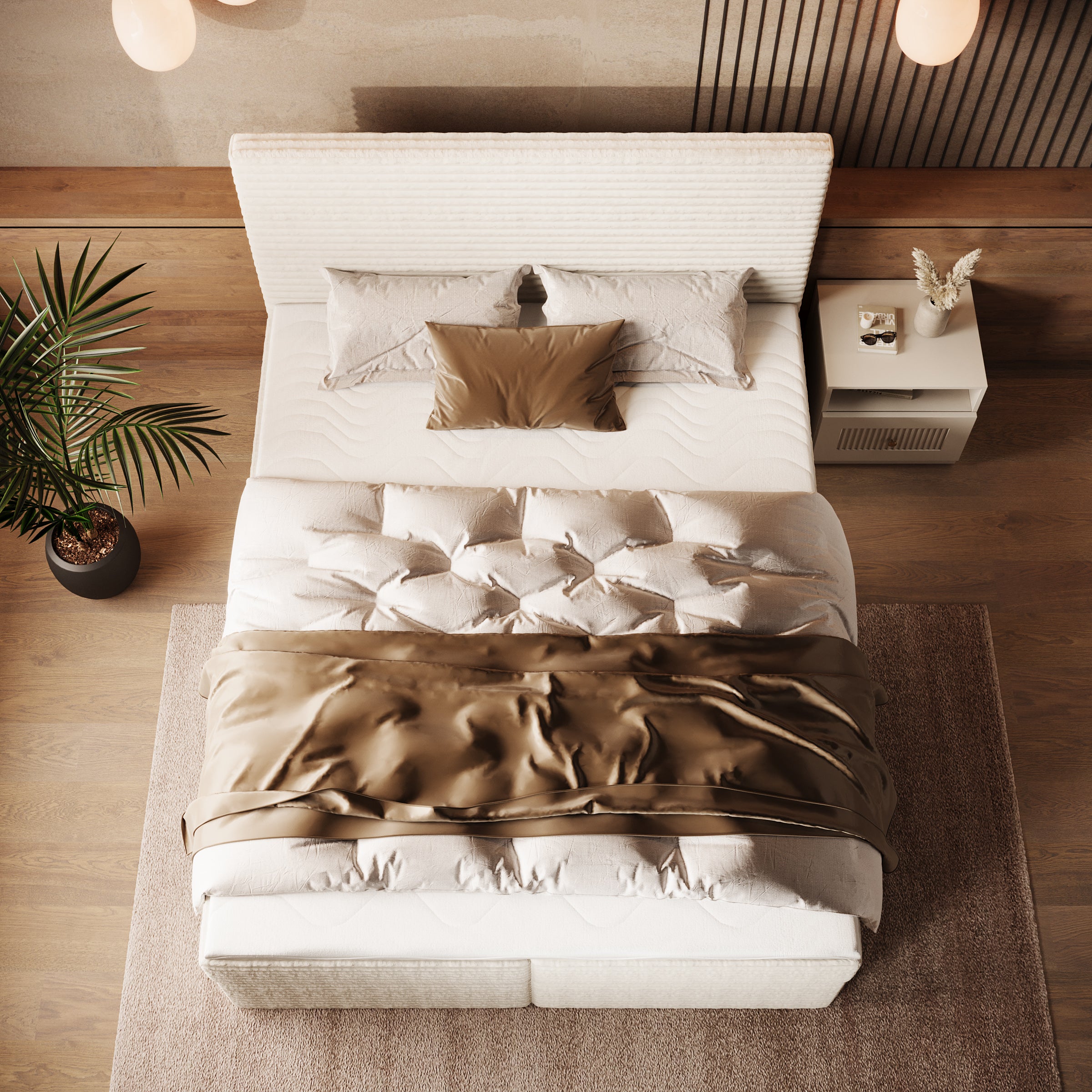 Strel - Boxspring met opbergruimte - Fluffy ribstof beige - 160x200 cm