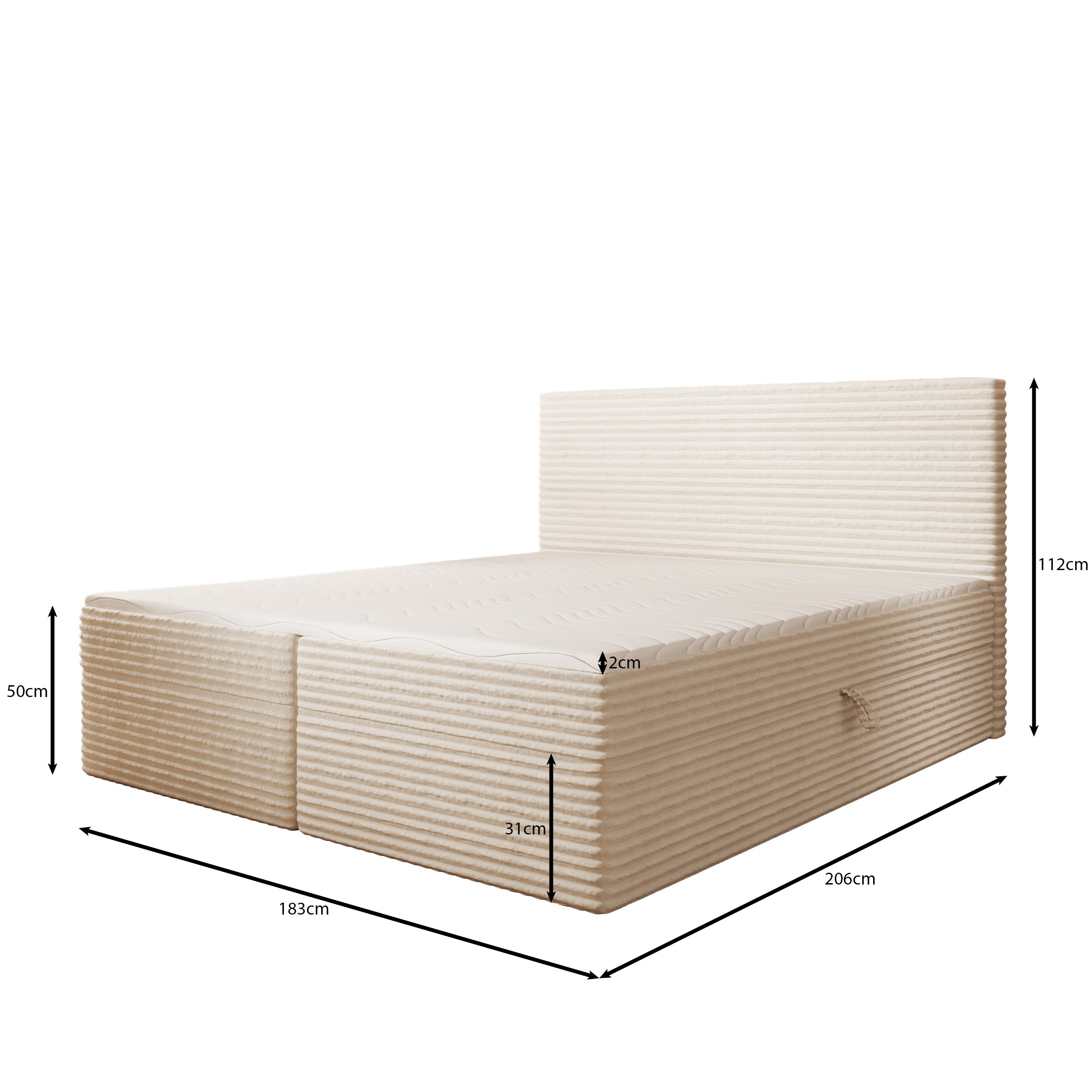 Strel - Boxspring met opbergruimte - Fluffy ribstof beige - 180x200 cm