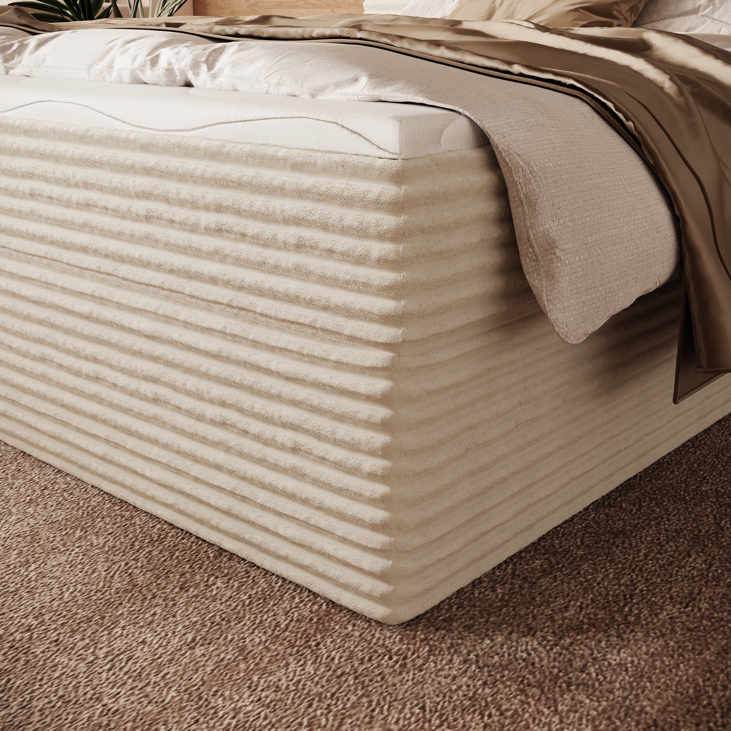 Strel - Boxspring met opbergruimte - Fluffy ribstof beige - 180x200 cm