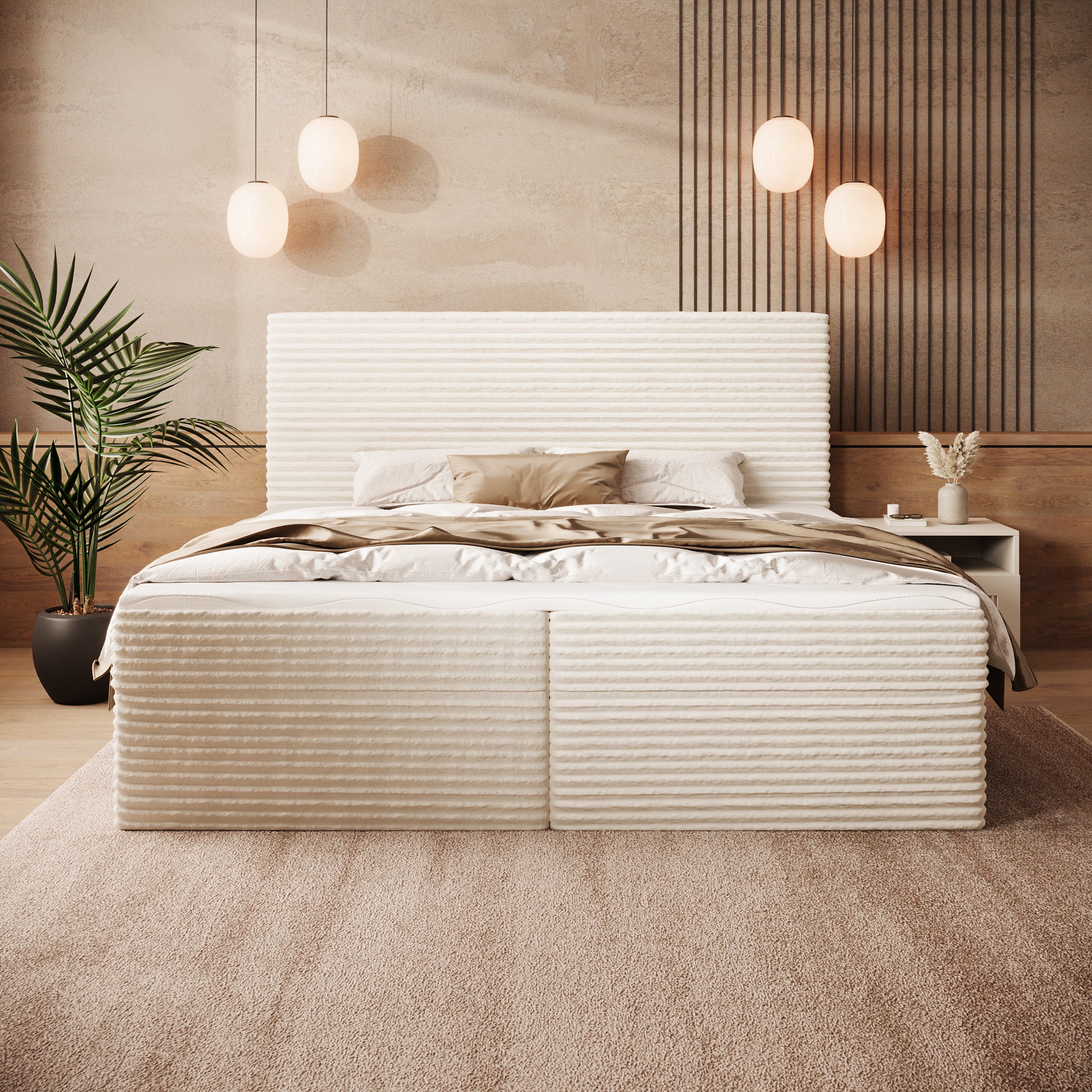 Strel - Boxspring met opbergruimte - Fluffy ribstof beige - 180x200 cm