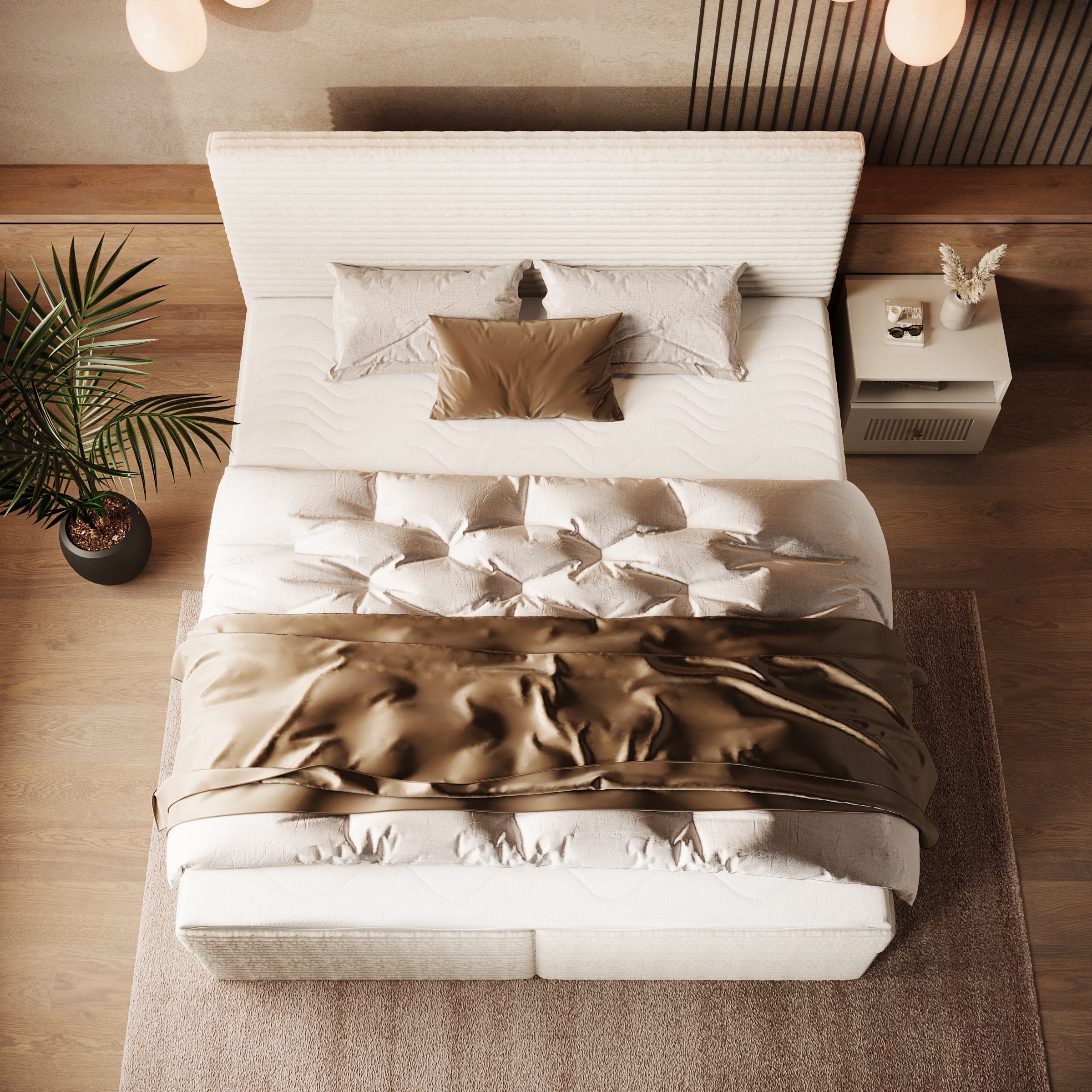 Strel - Boxspring met opbergruimte - Fluffy ribstof beige - 180x200 cm