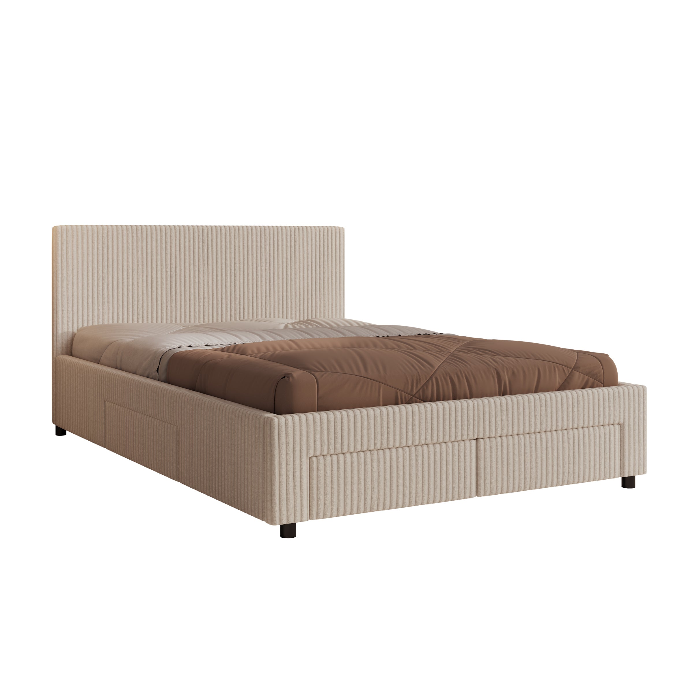 Suente - Tweepersoonsbed met 4 lades - Ribstof beige - 140x200 cm