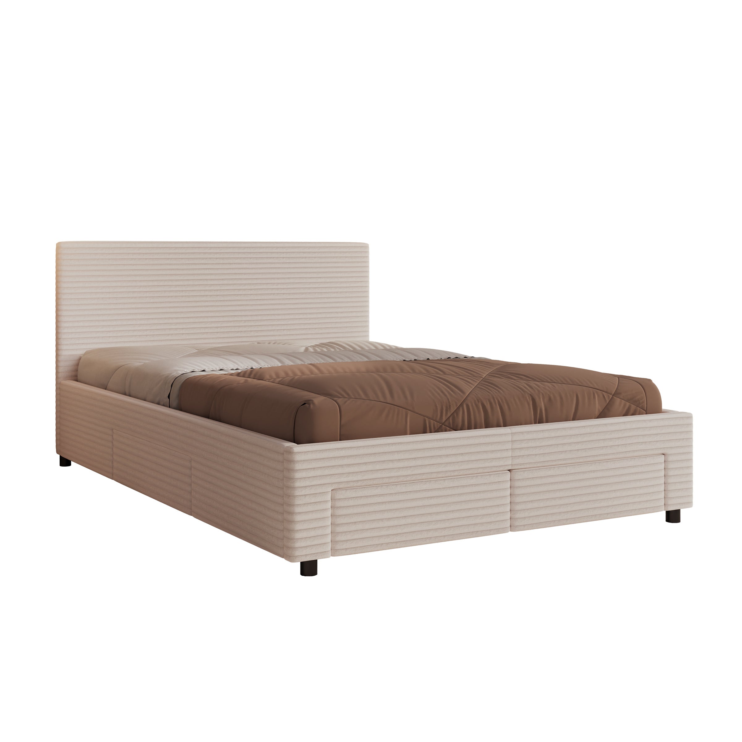 Suente - Tweepersoonsbed met 4 lades - Ribstof beige - 140x200 cm