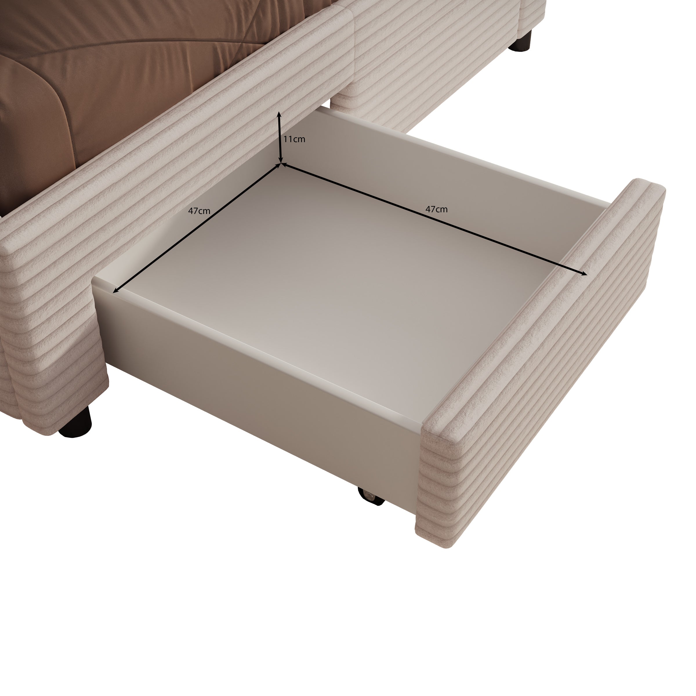 Suente - Tweepersoonsbed met 4 lades - Ribstof beige - 140x200 cm