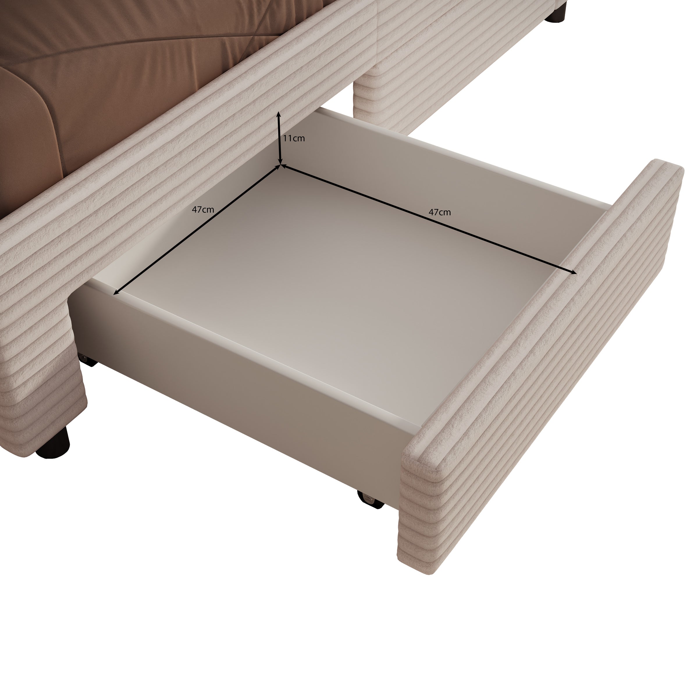 Suente - Tweepersoonsbed met 4 lades - Ribstof beige - 160x200 cm