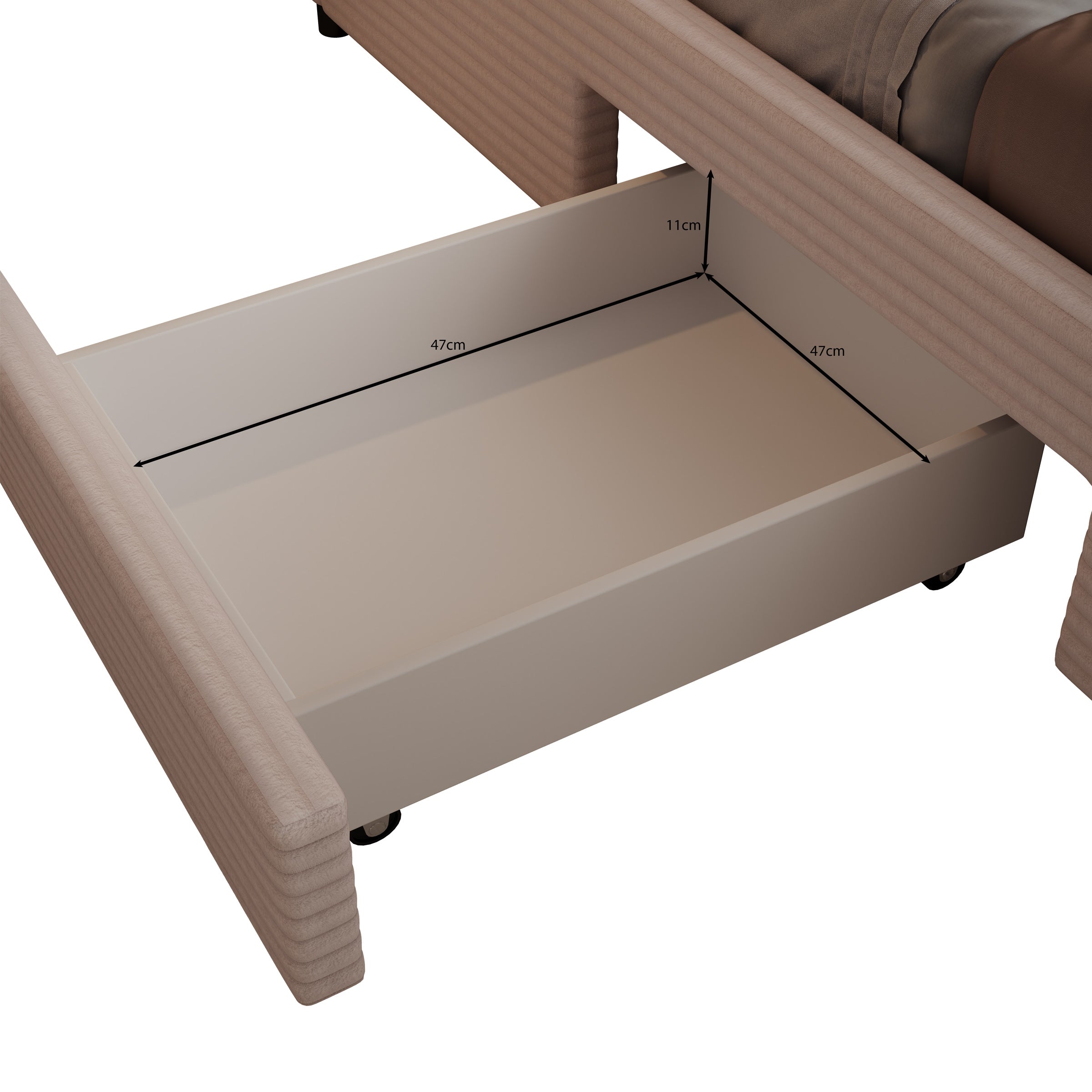 Suente - Tweepersoonsbed met 4 lades - Ribstof beige - 160x200 cm