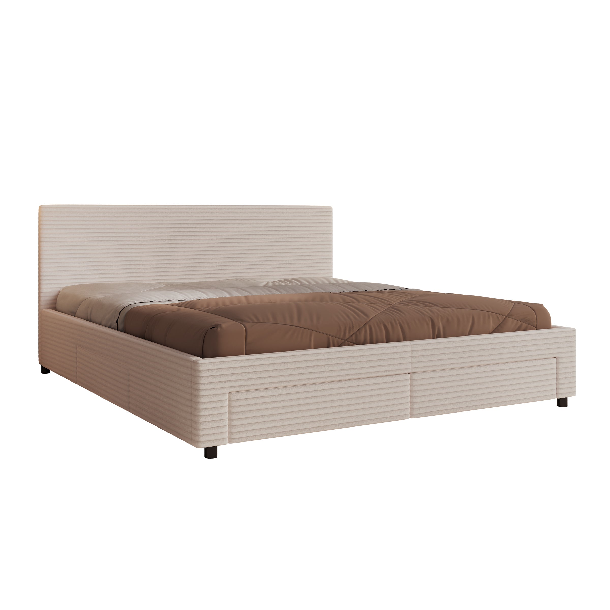 Suente - Tweepersoonsbed met 4 lades - Ribstof beige - 180x200 cm
