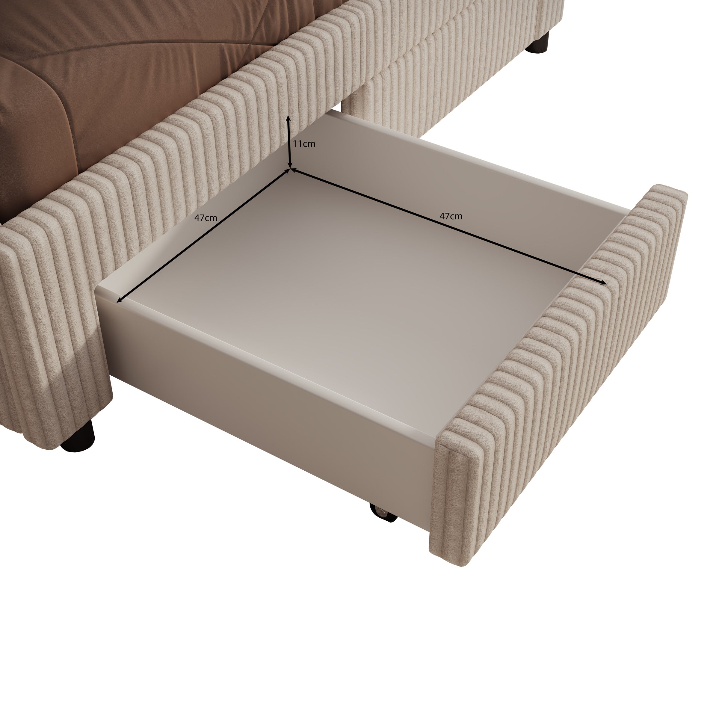 Suente - Tweepersoonsbed met 4 lades - Ribstof beige - 180x200 cm