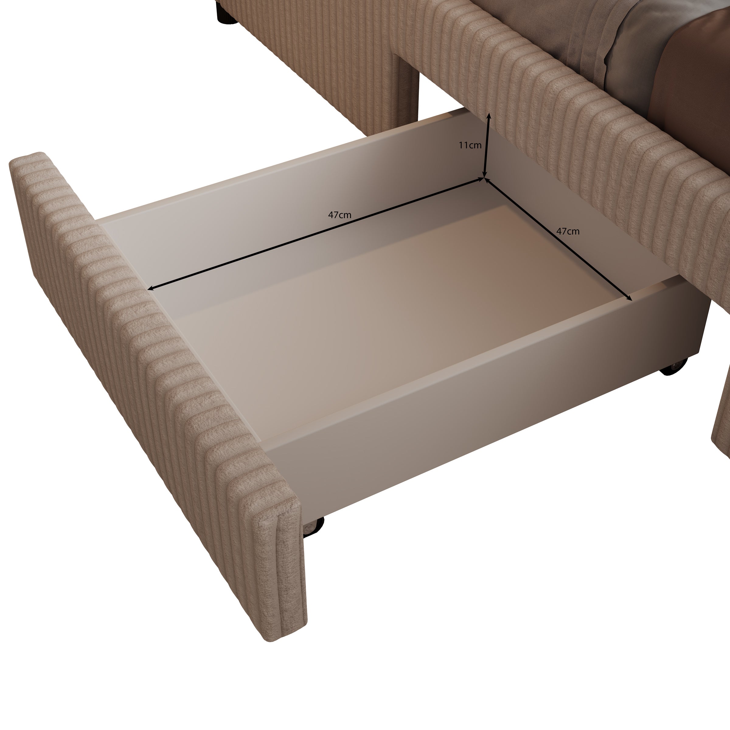 Suente - Tweepersoonsbed met 4 lades - Ribstof beige - 180x200 cm