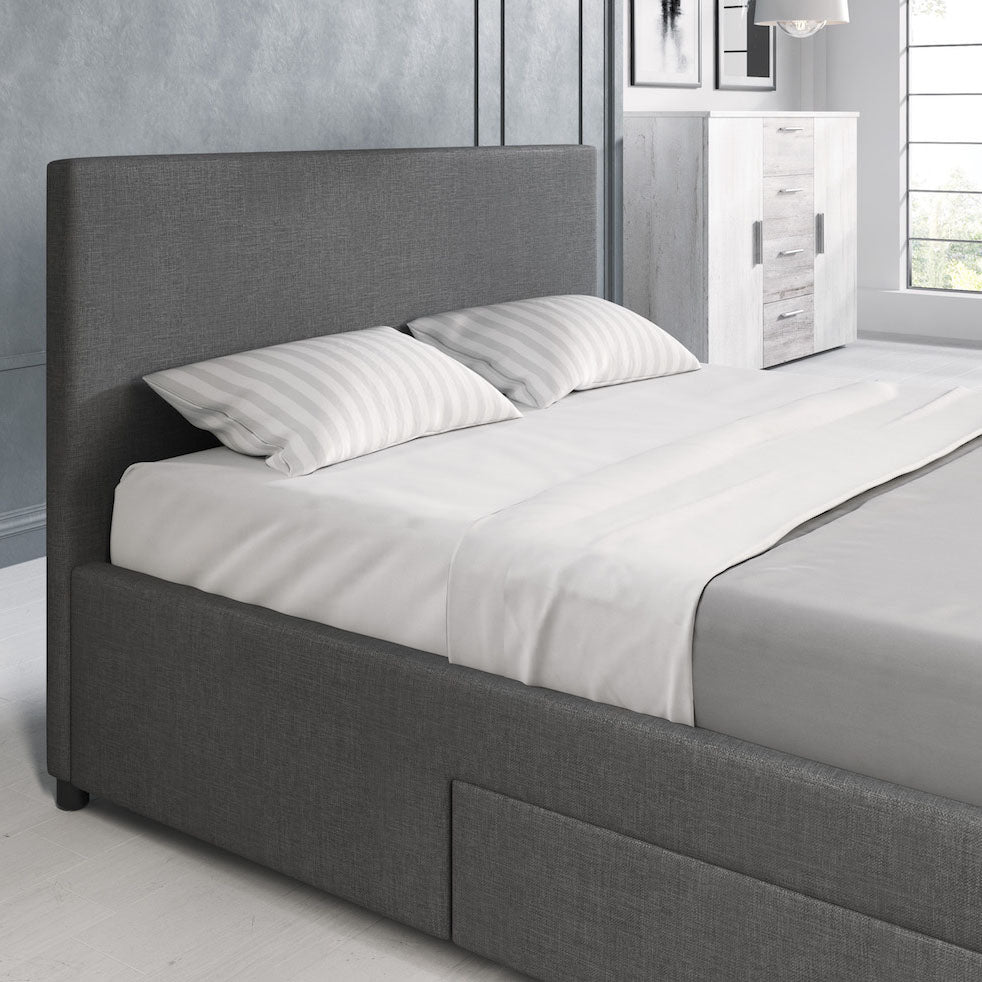 Suente - Tweepersoonsbed met 4 lades - Stof grijs - 140x200 cm