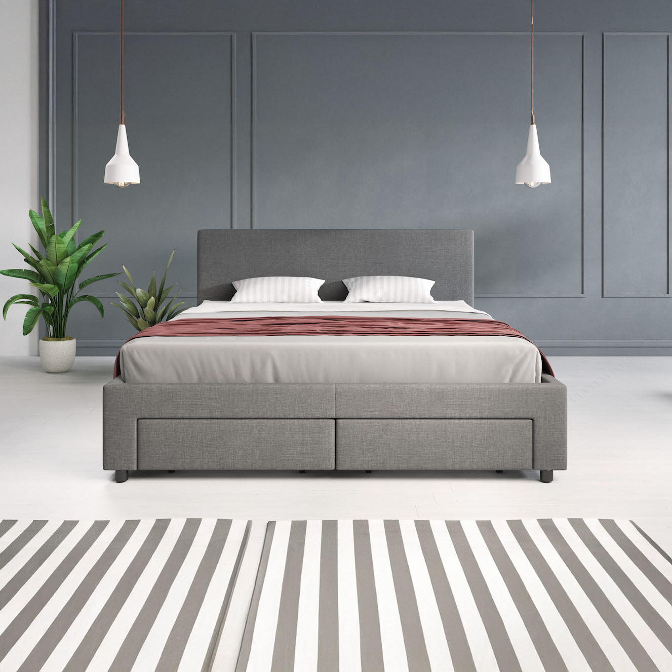 Suente - Tweepersoonsbed met 4 lades - Stof grijs - 160x200 cm