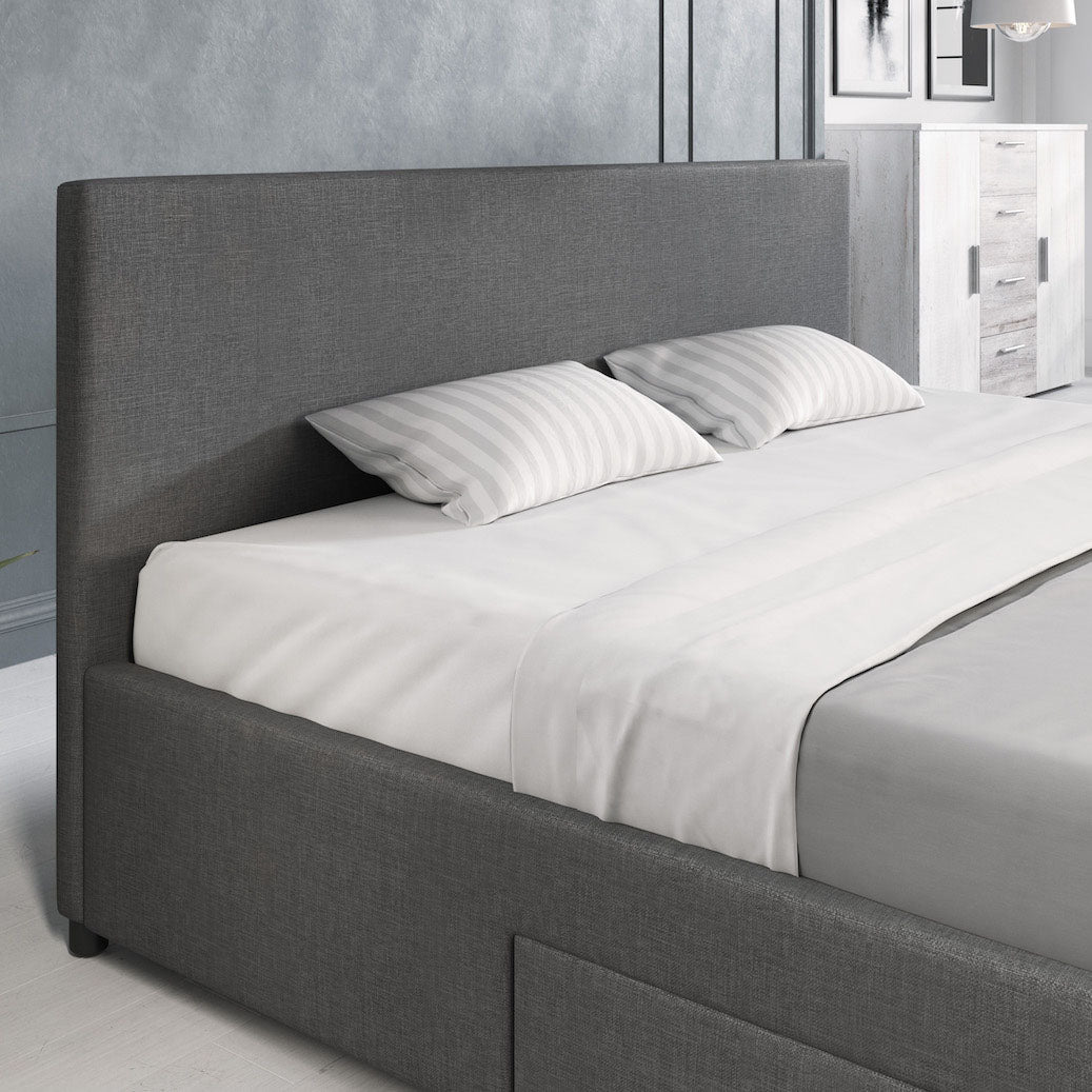 Suente - Tweepersoonsbed met 4 lades - Stof grijs - 180x200 cm