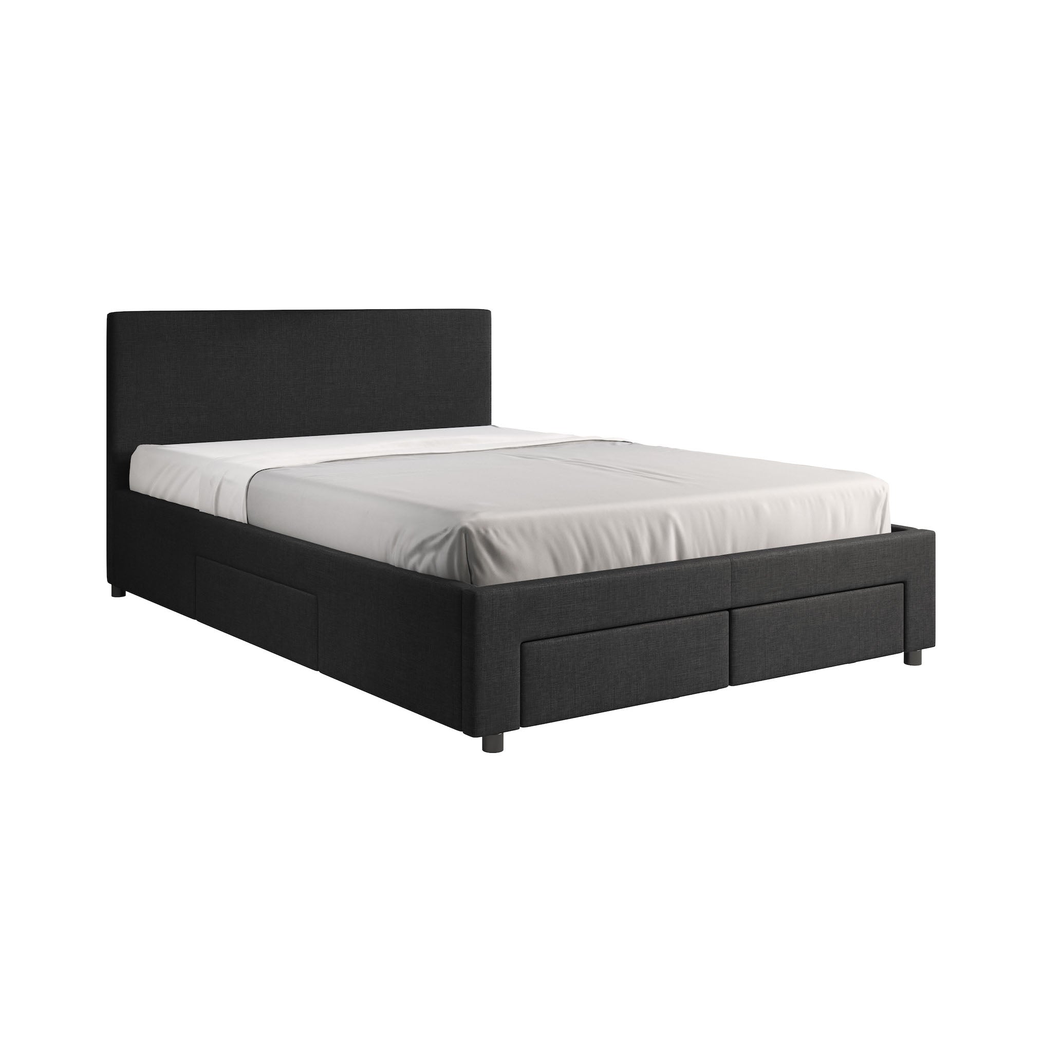 Suente - Tweepersoonsbed met 4 lades - Stof zwart - 140x200 cm