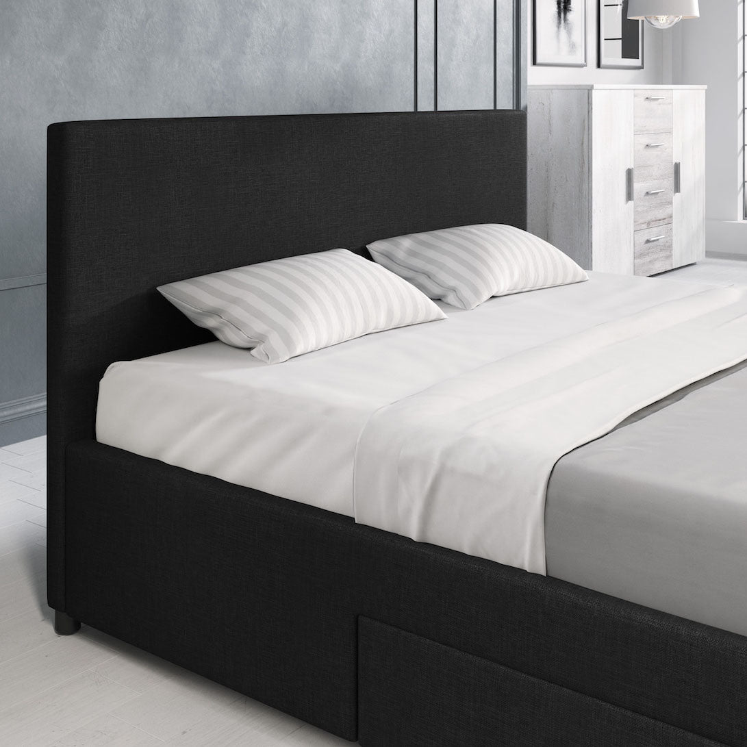 Suente - Tweepersoonsbed met 4 lades - Stof zwart - 140x200 cm