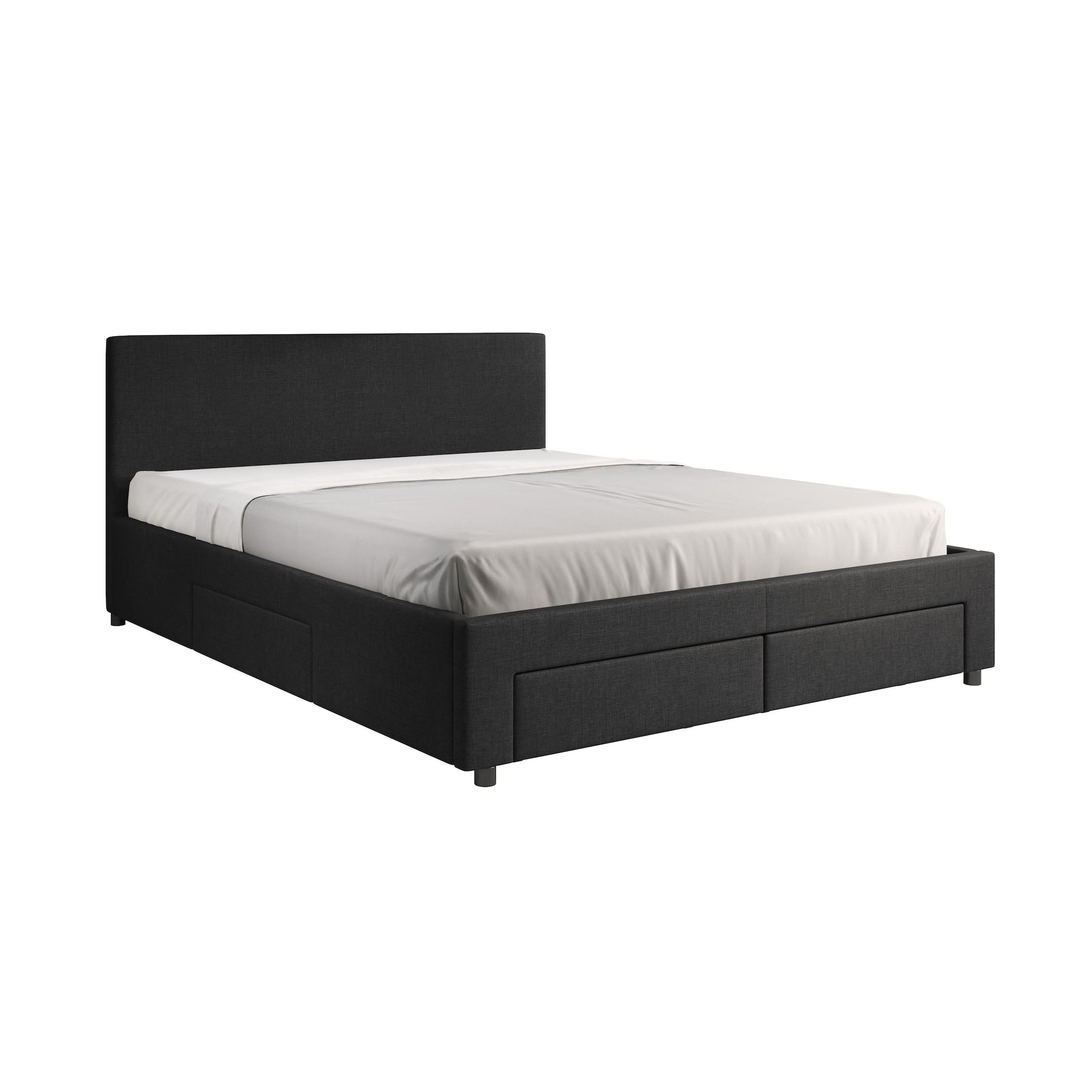Suente - Tweepersoonsbed met 4 lades - Stof zwart - 160x200 cm