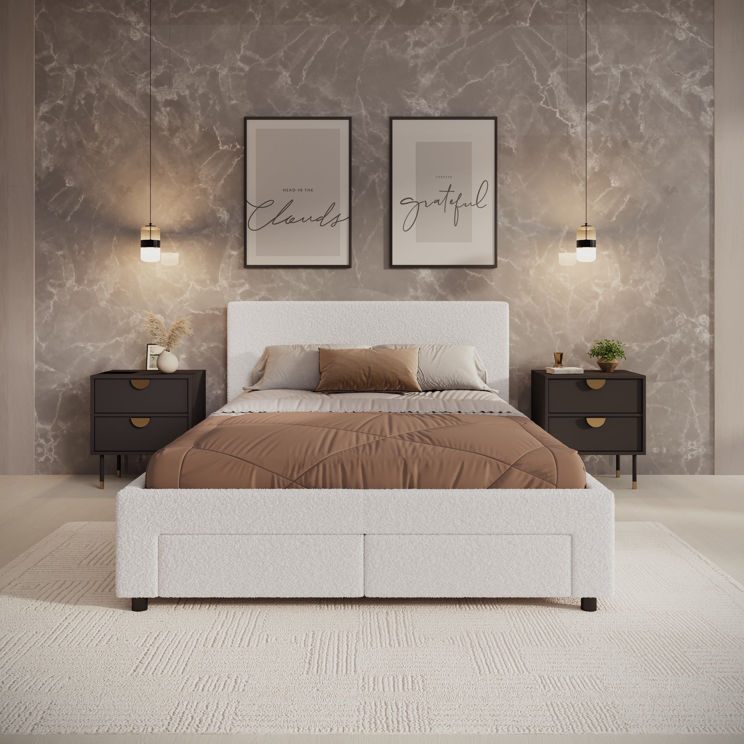Suente - Tweepersoonsbed met 4 lades - Teddystof Wit - 140x200 cm