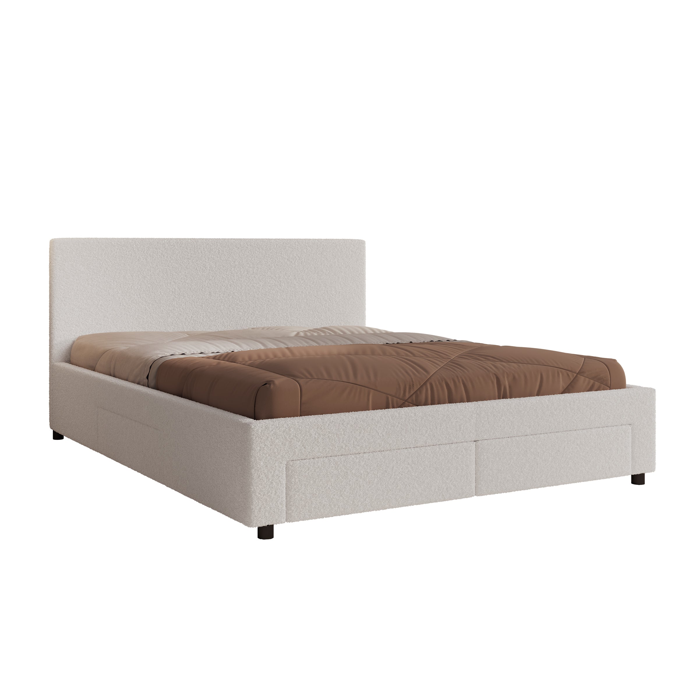 Suente - Tweepersoonsbed met 4 lades - Teddystof Wit - 160x200 cm