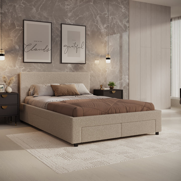 Suente - Tweepersoonsbed met 4 lades - Teddystof beige - 140x200 cm