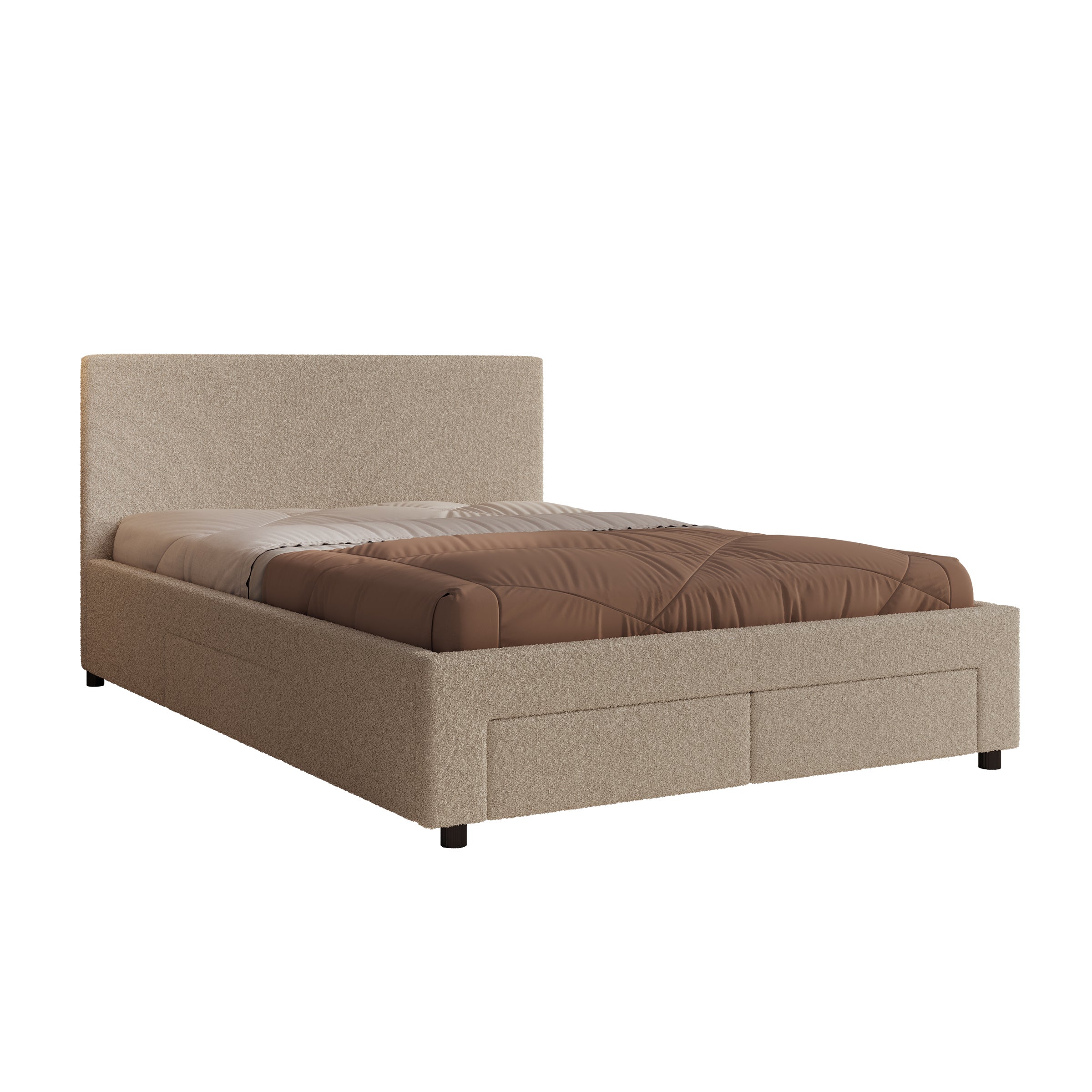 Suente - Tweepersoonsbed met 4 lades - Teddystof beige - 140x200 cm