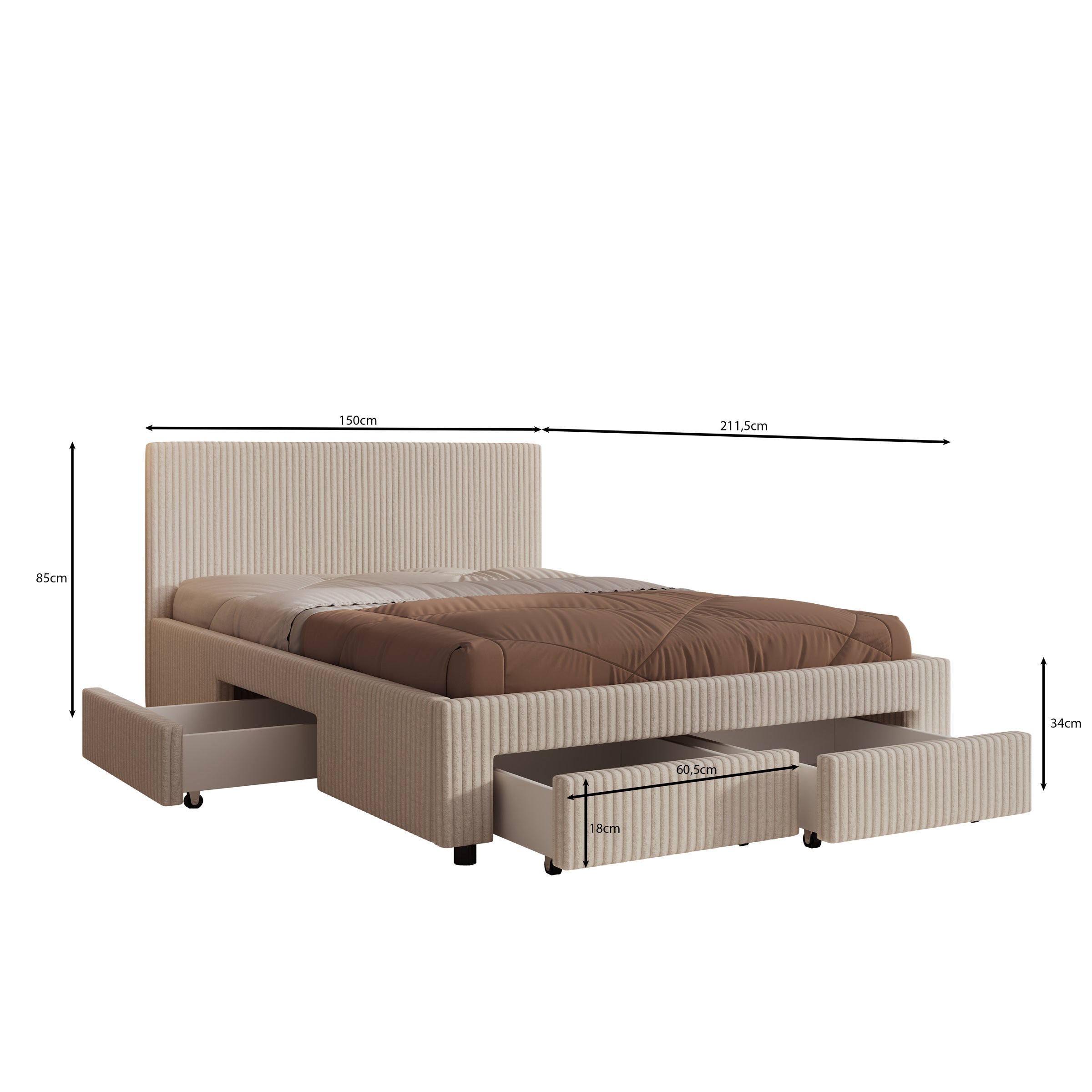 Suente - Tweepersoonsbed met 4 lades - Teddystof beige - 140x200 cm