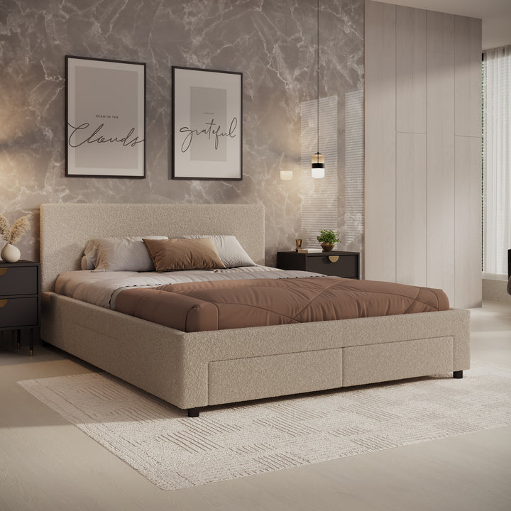 Suente - Tweepersoonsbed met 4 lades - Teddystof beige - 160x200 cm