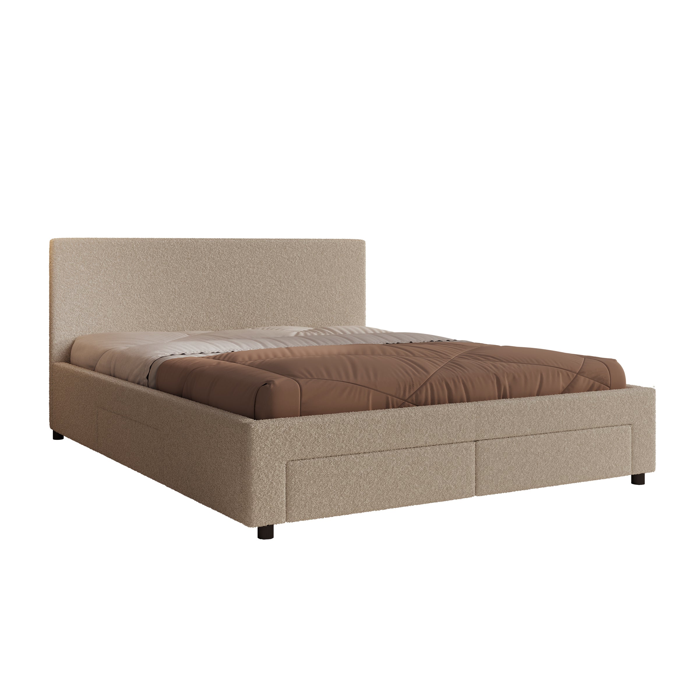 Suente - Tweepersoonsbed met 4 lades - Teddystof beige - 160x200 cm