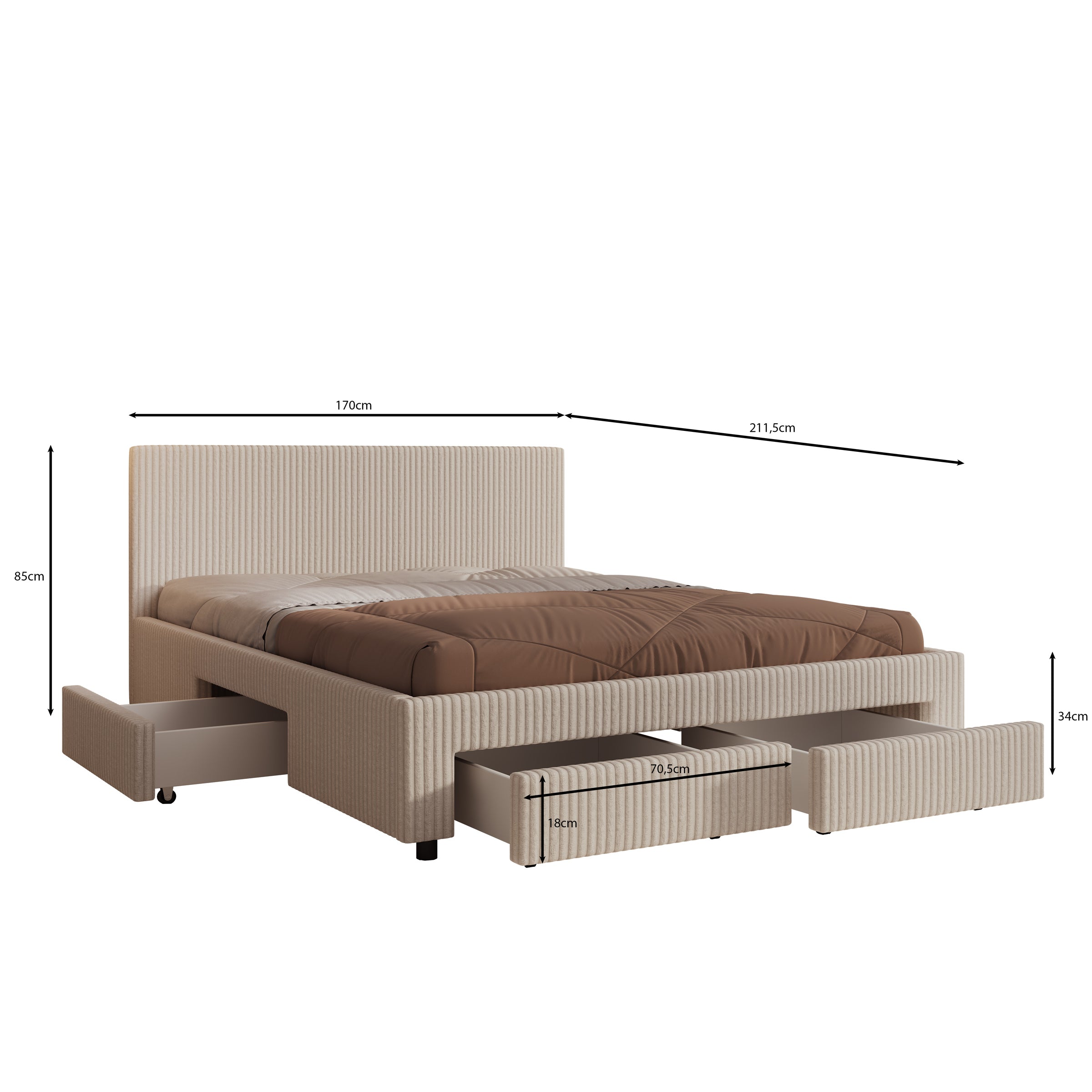 Suente - Tweepersoonsbed met 4 lades - Teddystof beige - 160x200 cm