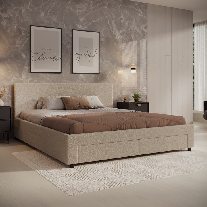 Suente - Tweepersoonsbed met 4 lades - Teddystof beige - 180x200 cm