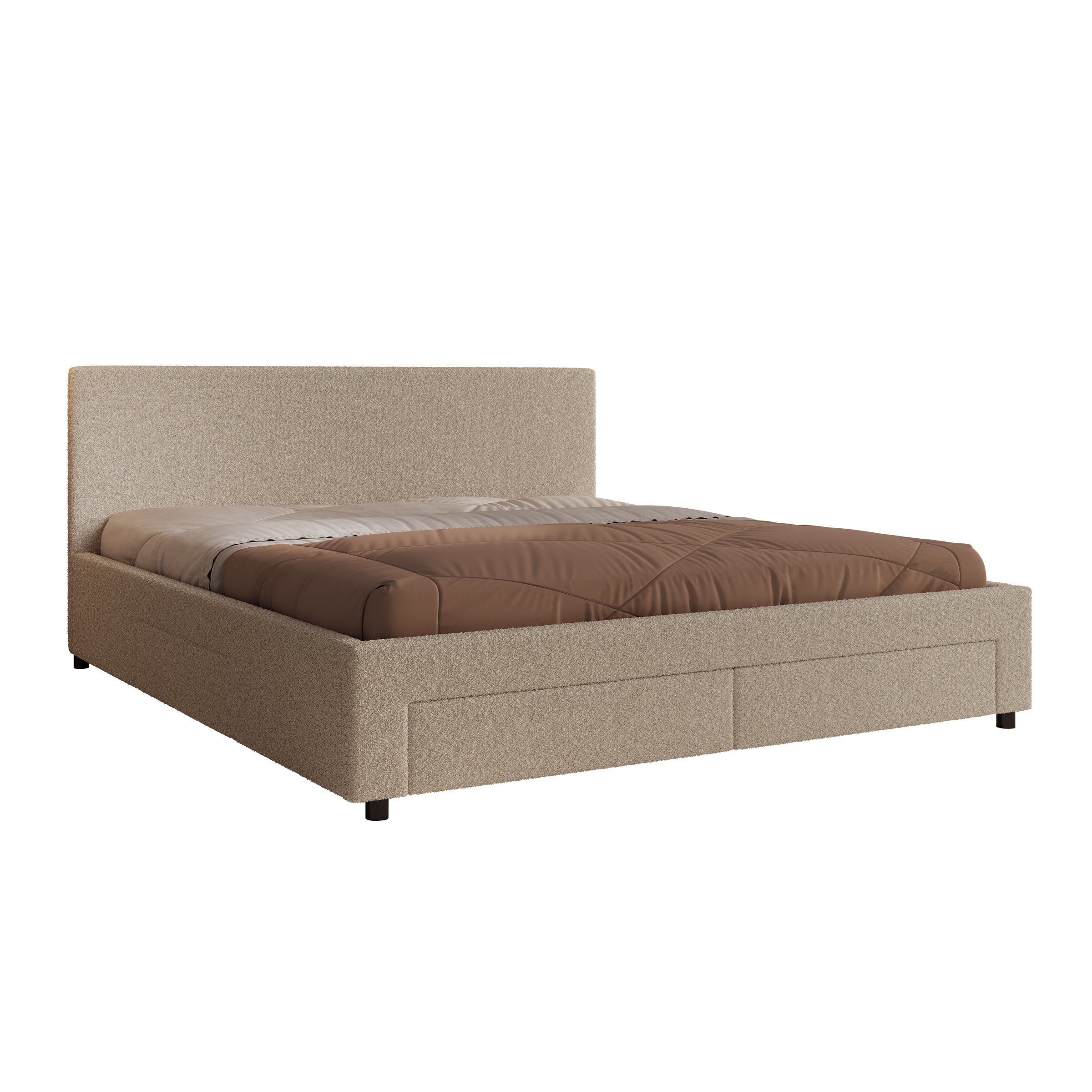 Suente - Tweepersoonsbed met 4 lades - Teddystof beige - 180x200 cm
