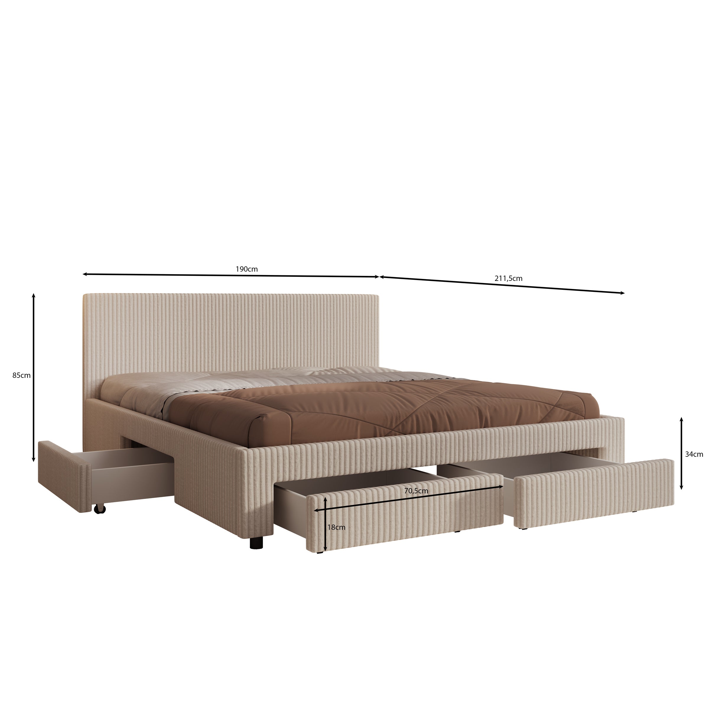 Suente - Tweepersoonsbed met 4 lades - Teddystof beige - 180x200 cm