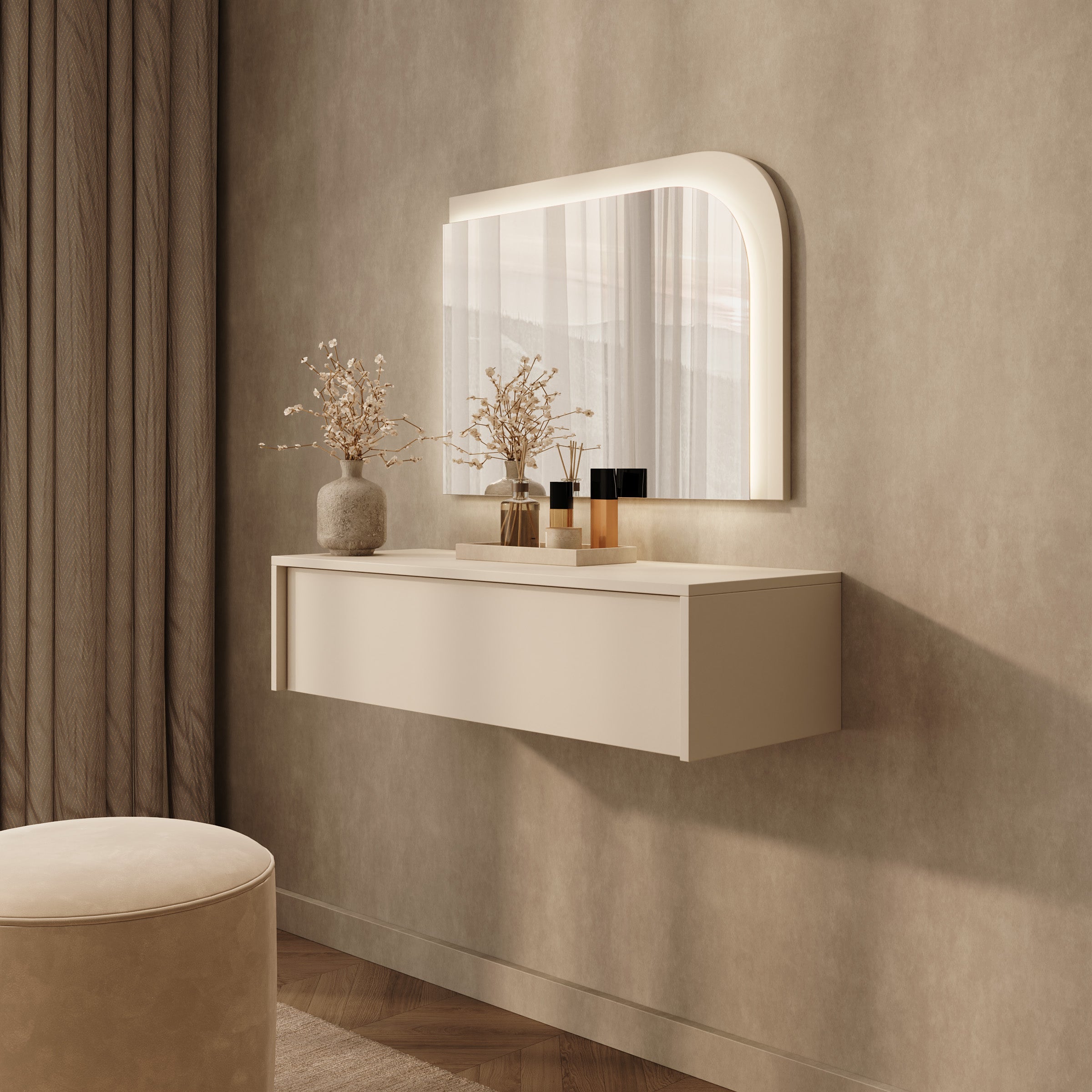 Summit - Kaptafel met spiegel en verlichting - Beige - 93x35x23 cm