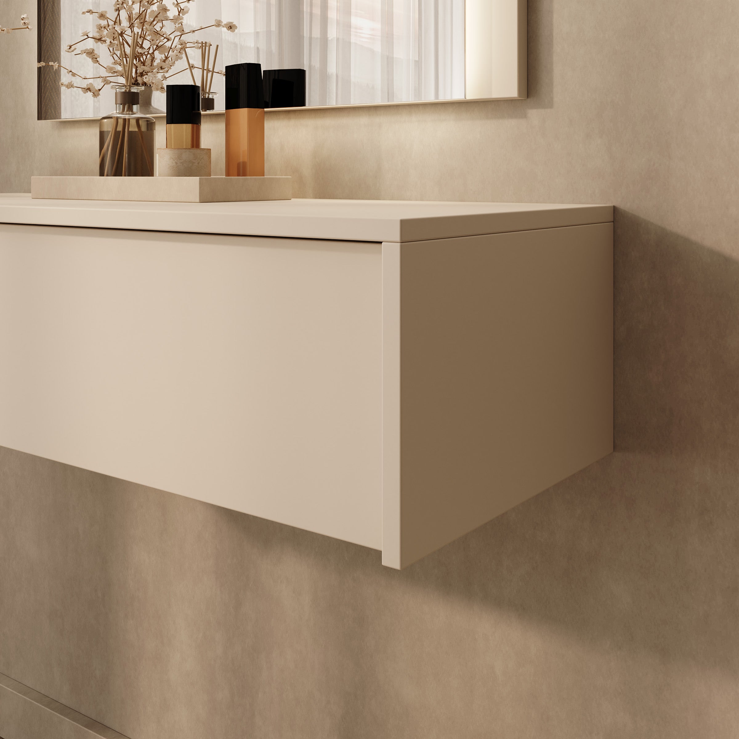 Summit - Kaptafel met spiegel en verlichting - Beige - 93x35x23 cm