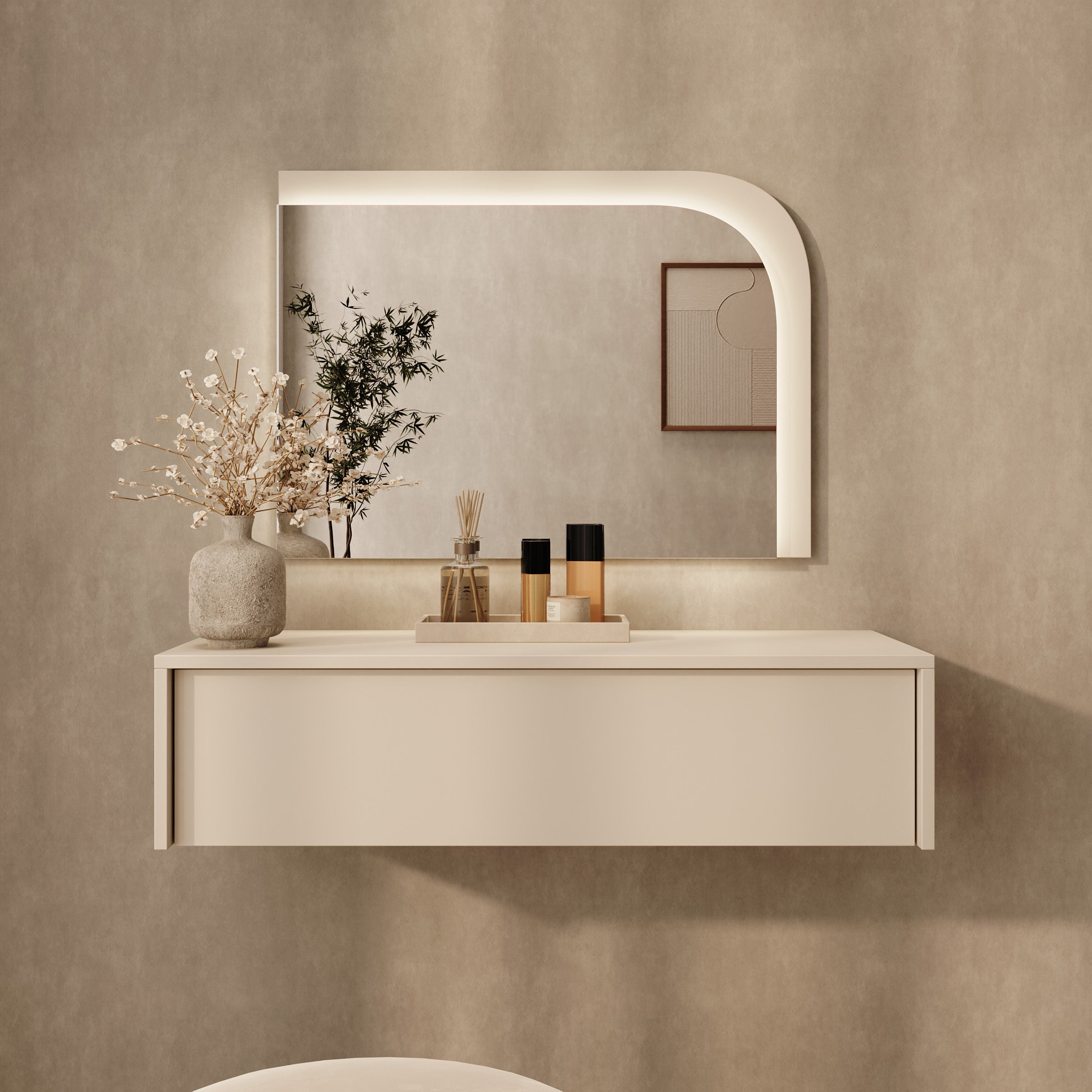 Summit - Kaptafel met spiegel en verlichting - Beige - 93x35x23 cm