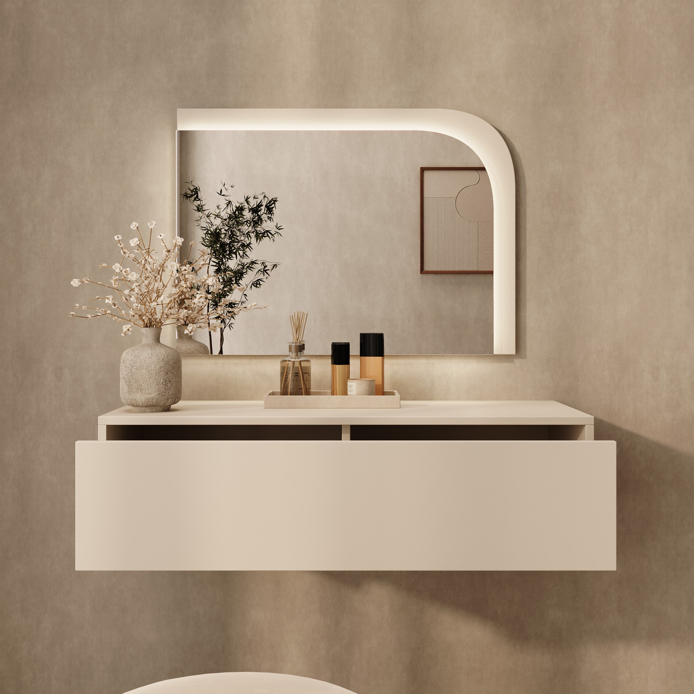 Summit - Kaptafel met spiegel en verlichting - Beige - 93x35x23 cm
