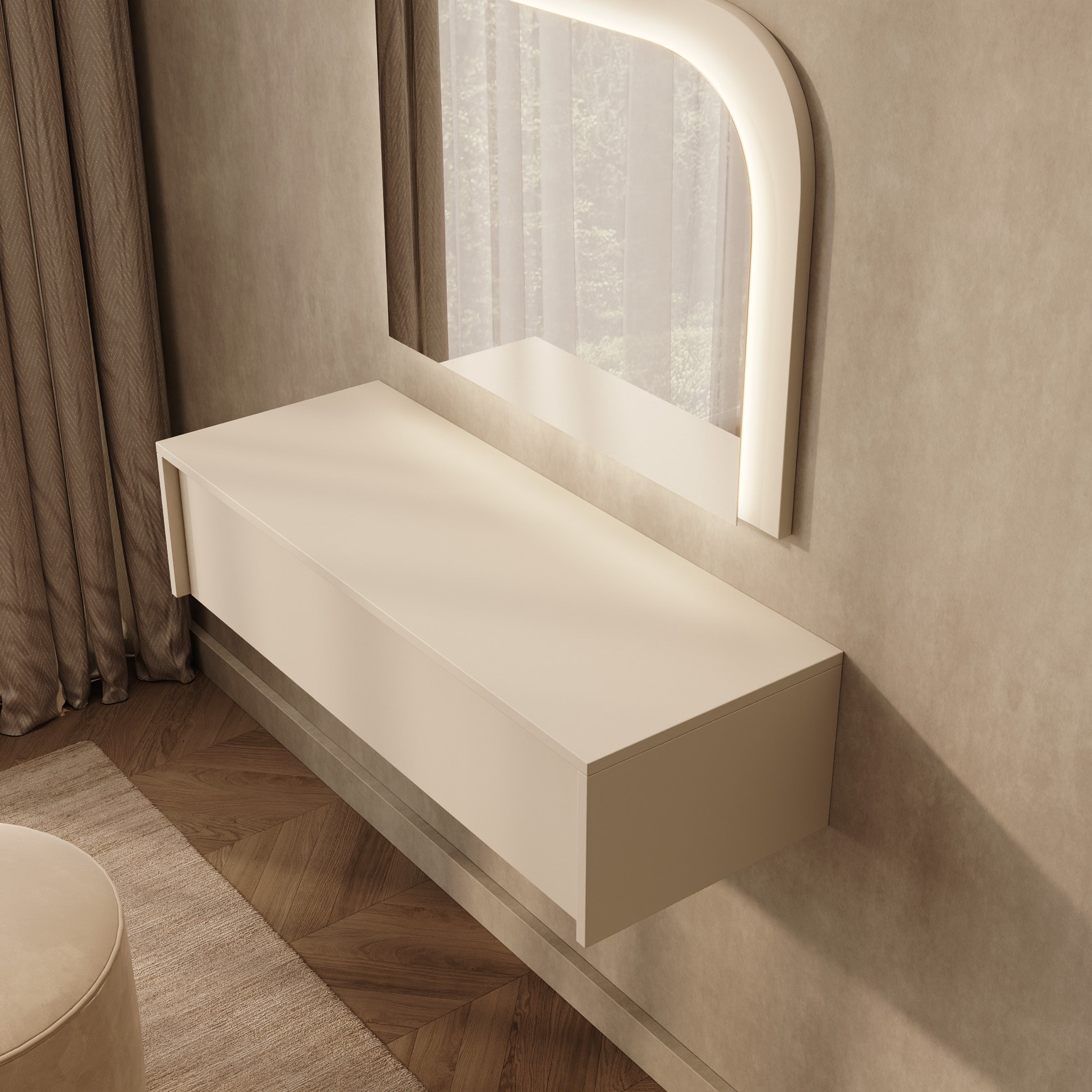 Summit - Kaptafel met spiegel en verlichting - Beige - 93x35x23 cm