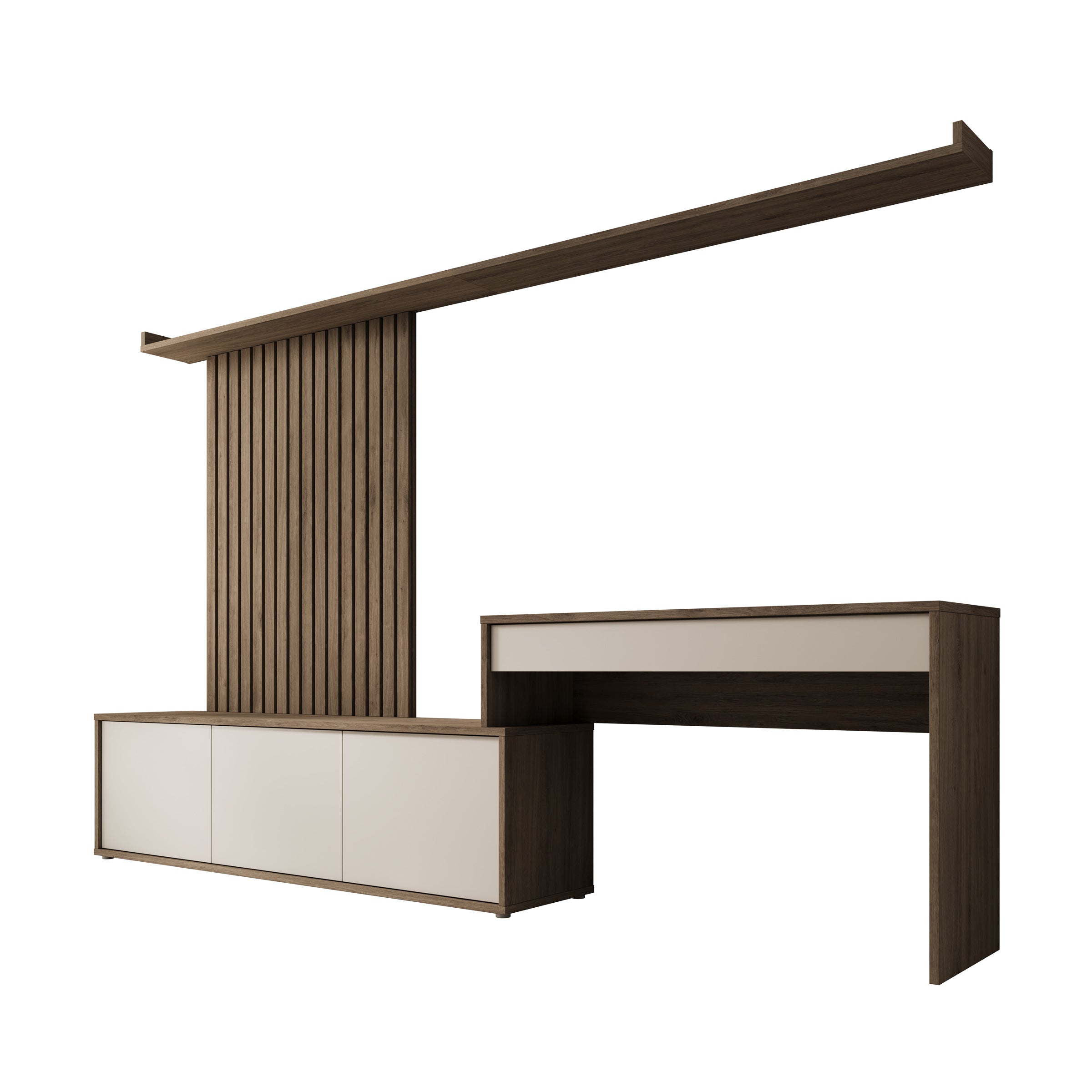 Sundra - Wandmeubel met bureau - Beige/Eiken - 300x42x190 cm