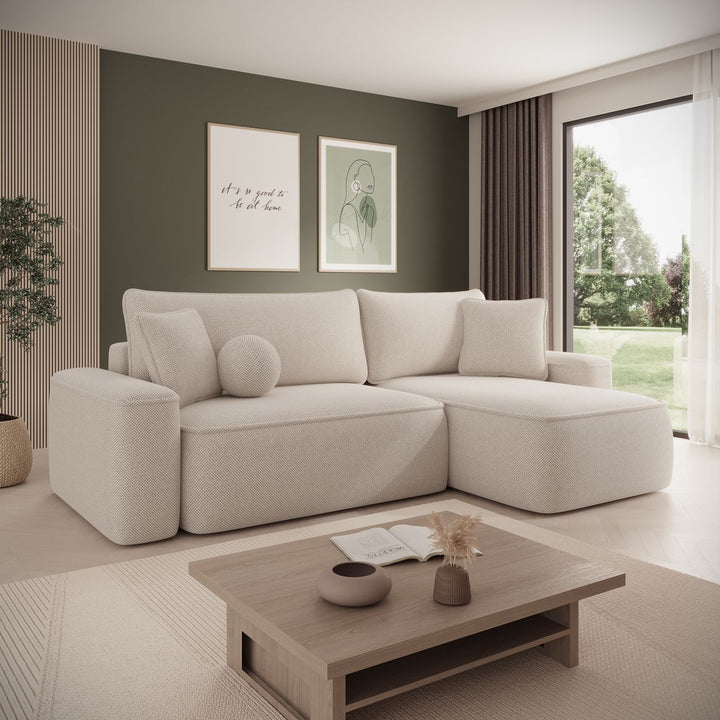 Synth - Hoekbank 3-zits met chaise longue - Stof beige - Universeel