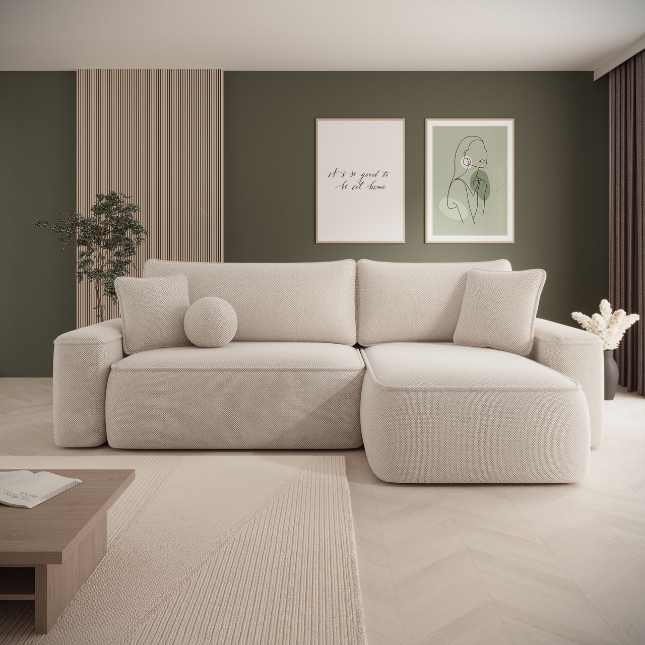 Synth - Hoekbank 3-zits met chaise longue - Stof beige - Universeel