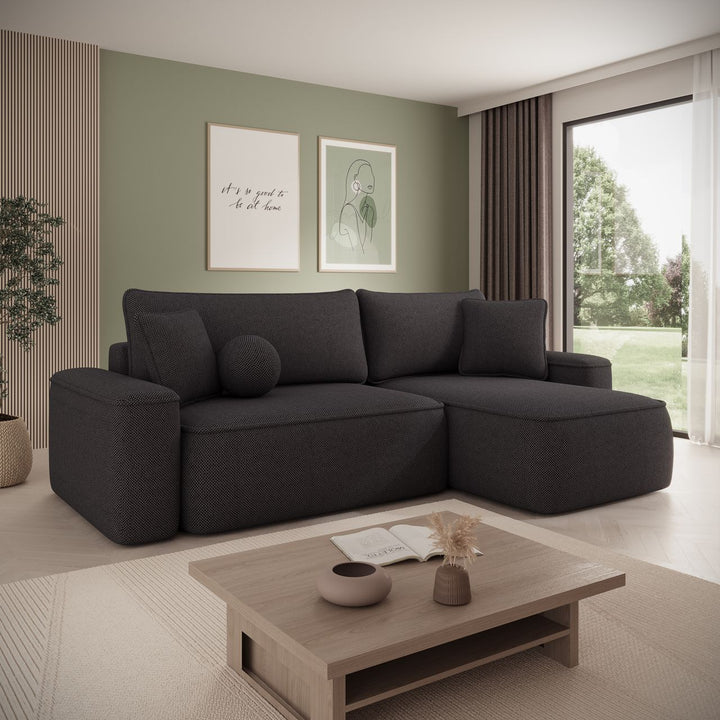 Synth - Hoekbank 3-zits met chaise longue - Stof zwart - Universeel