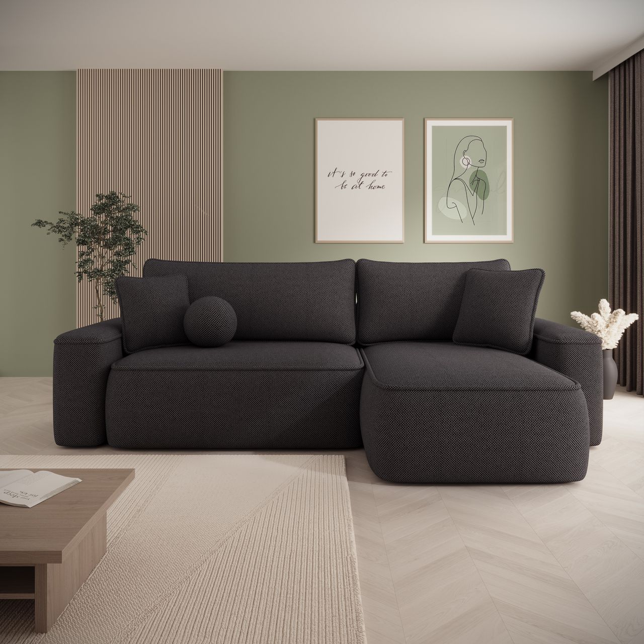 Synth - Hoekbank 3-zits met chaise longue - Stof zwart - Universeel
