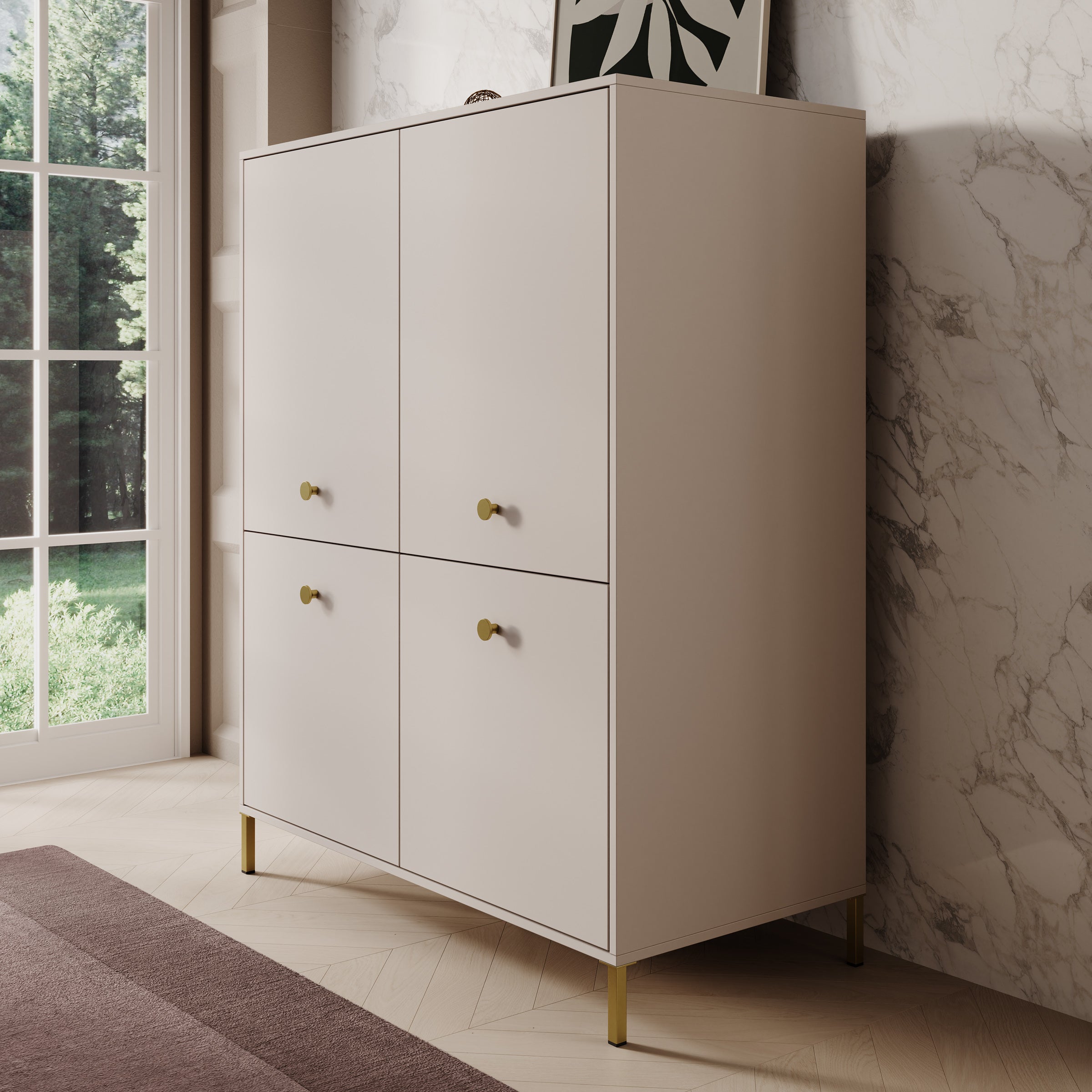 Syran - Dressoir - Beige - 114x42x144 cm