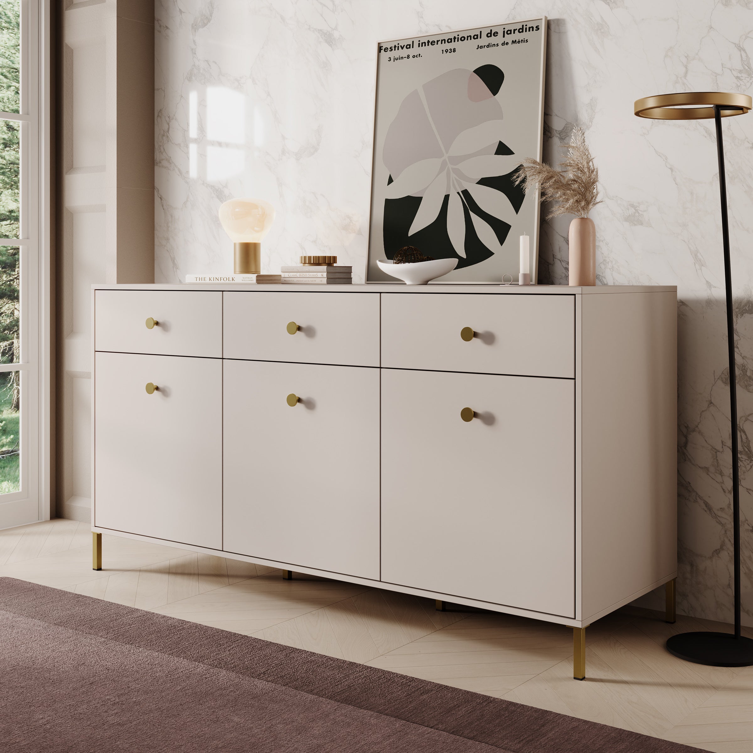 Syran - Dressoir - Beige - 168x42x90 cm