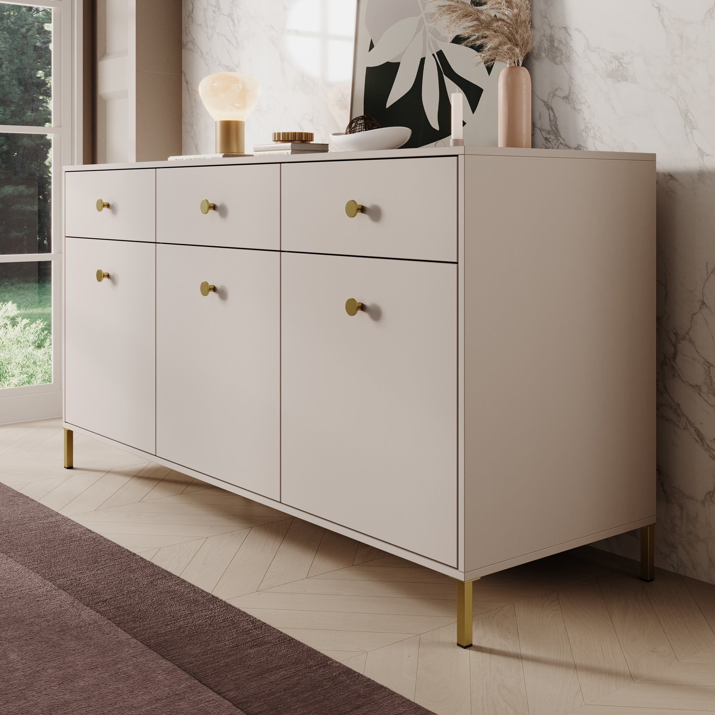 Syran - Dressoir - Beige - 168x42x90 cm