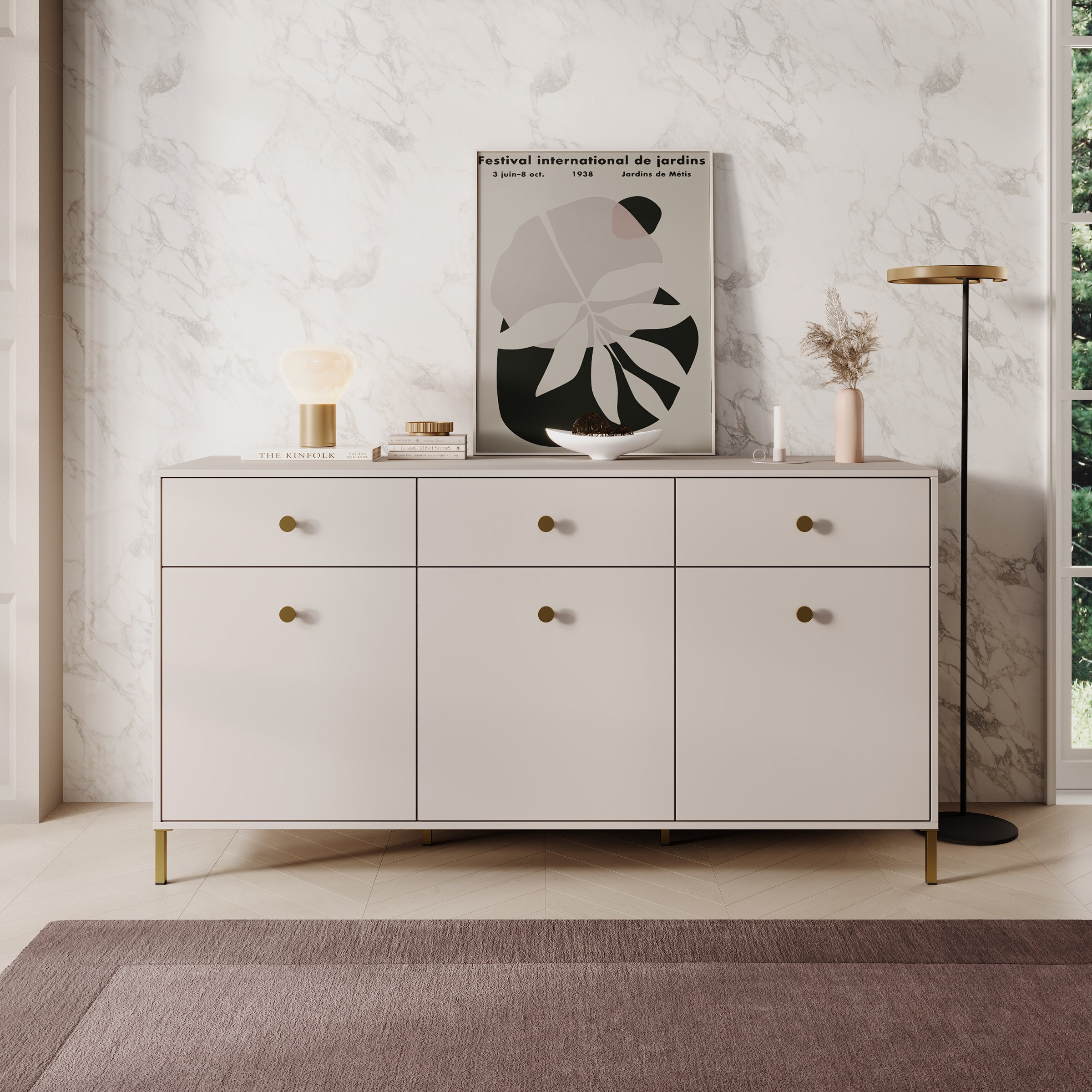 Syran - Dressoir - Beige - 168x42x90 cm