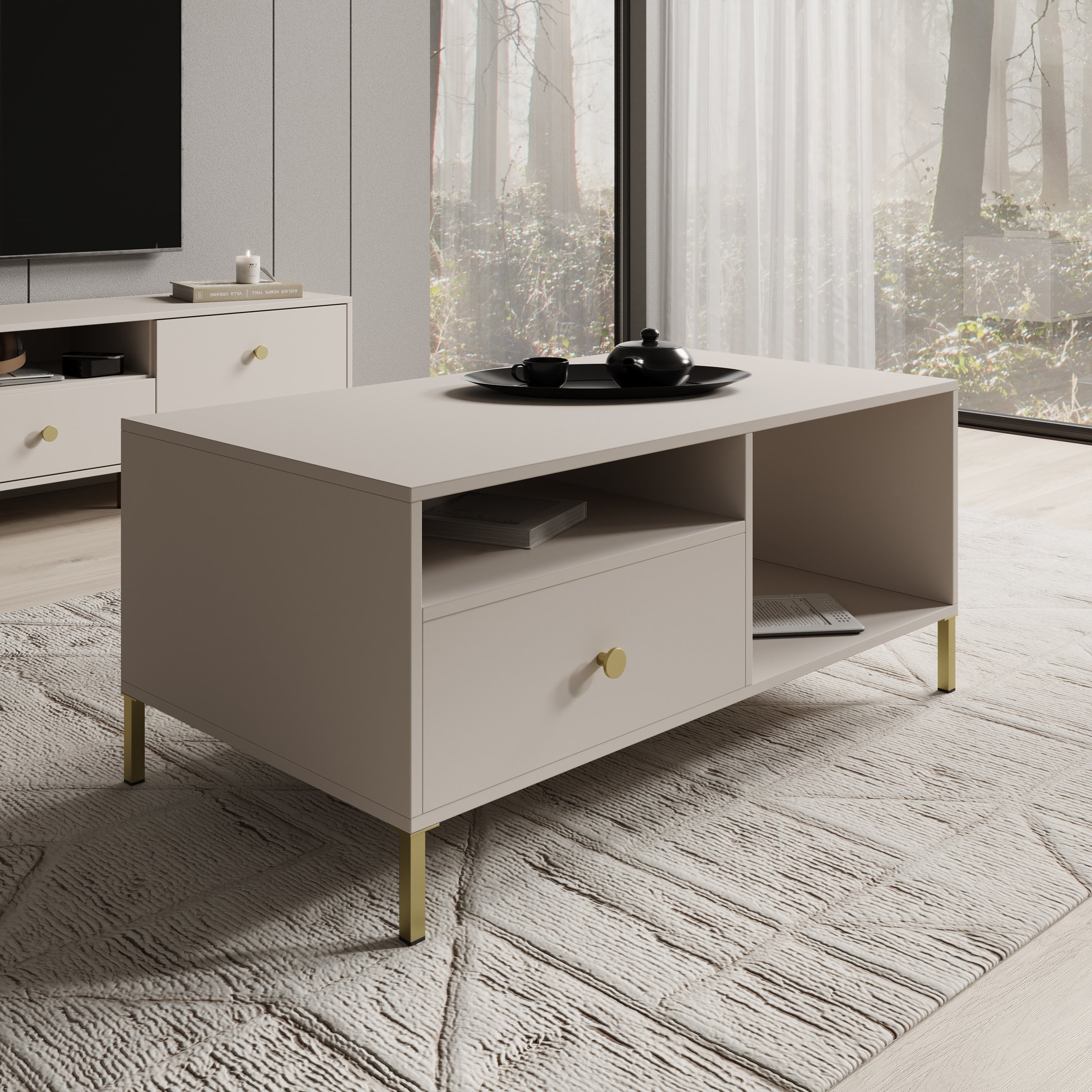 Syran - Salontafel - Beige - 110x60x48 cm